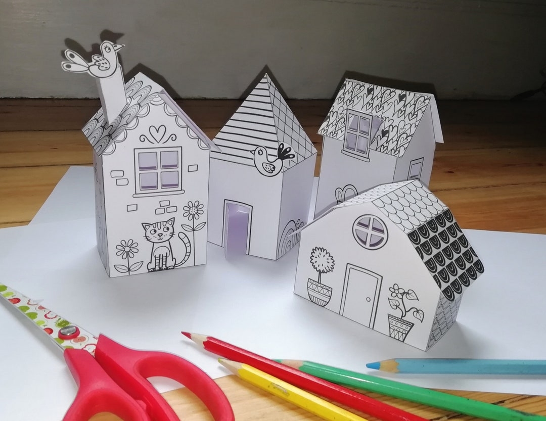 Paper Houses Printable Activity Sheets Instant Download Colour Cut And Create Fun Arts Crafts Activity For Kids Etsy