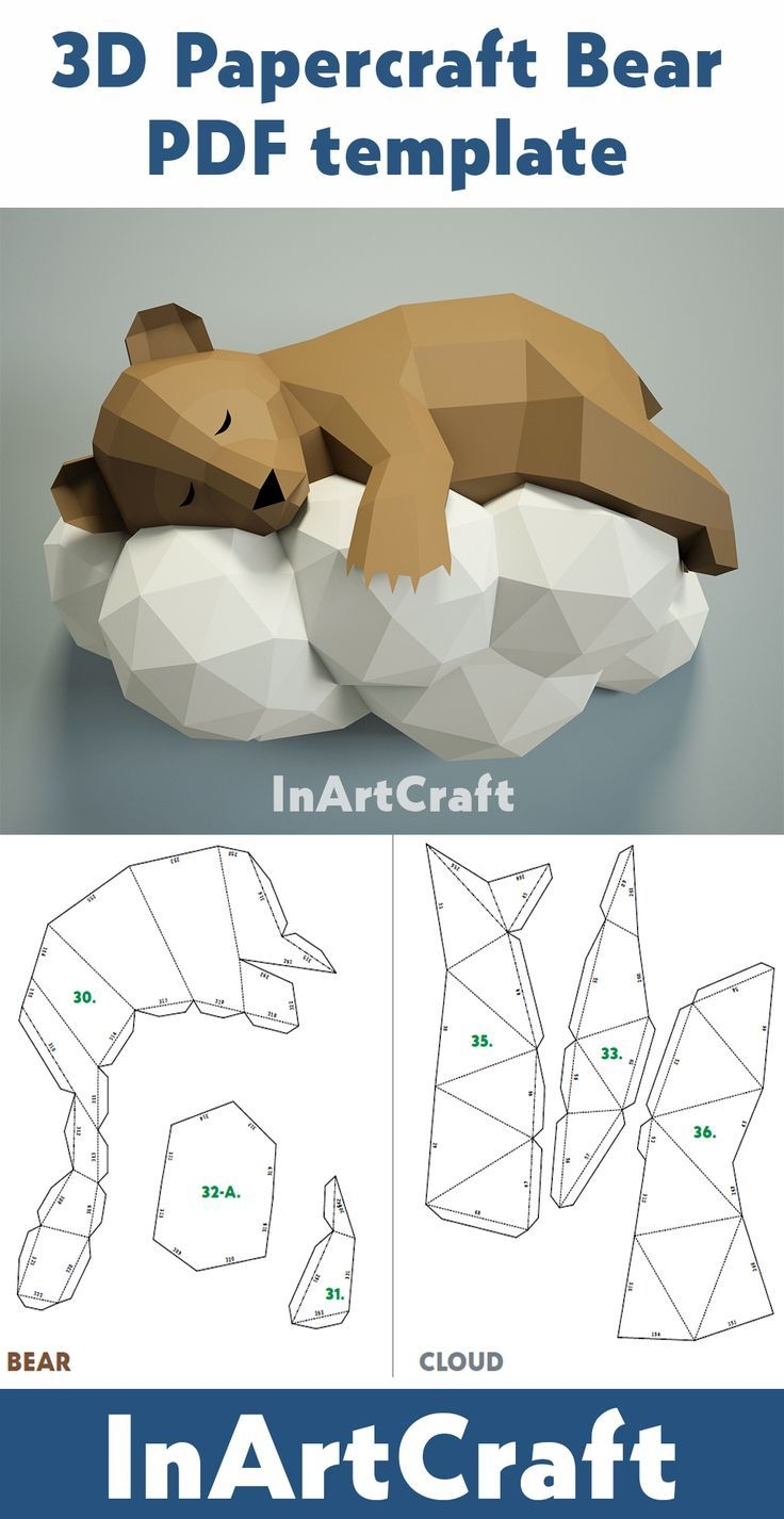 Papercraft Bear On A Cloud Paper Craft 3D Origami Kit 3D Papercraft Animal DIY Paper Model Kit