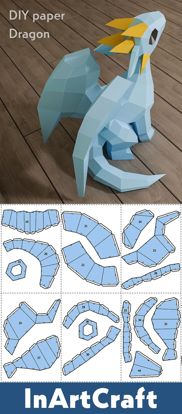 Papercraft Dragon Little Dragon Baby Paper Craft Model PDF Template DIY Animal Sculpture Pattern
