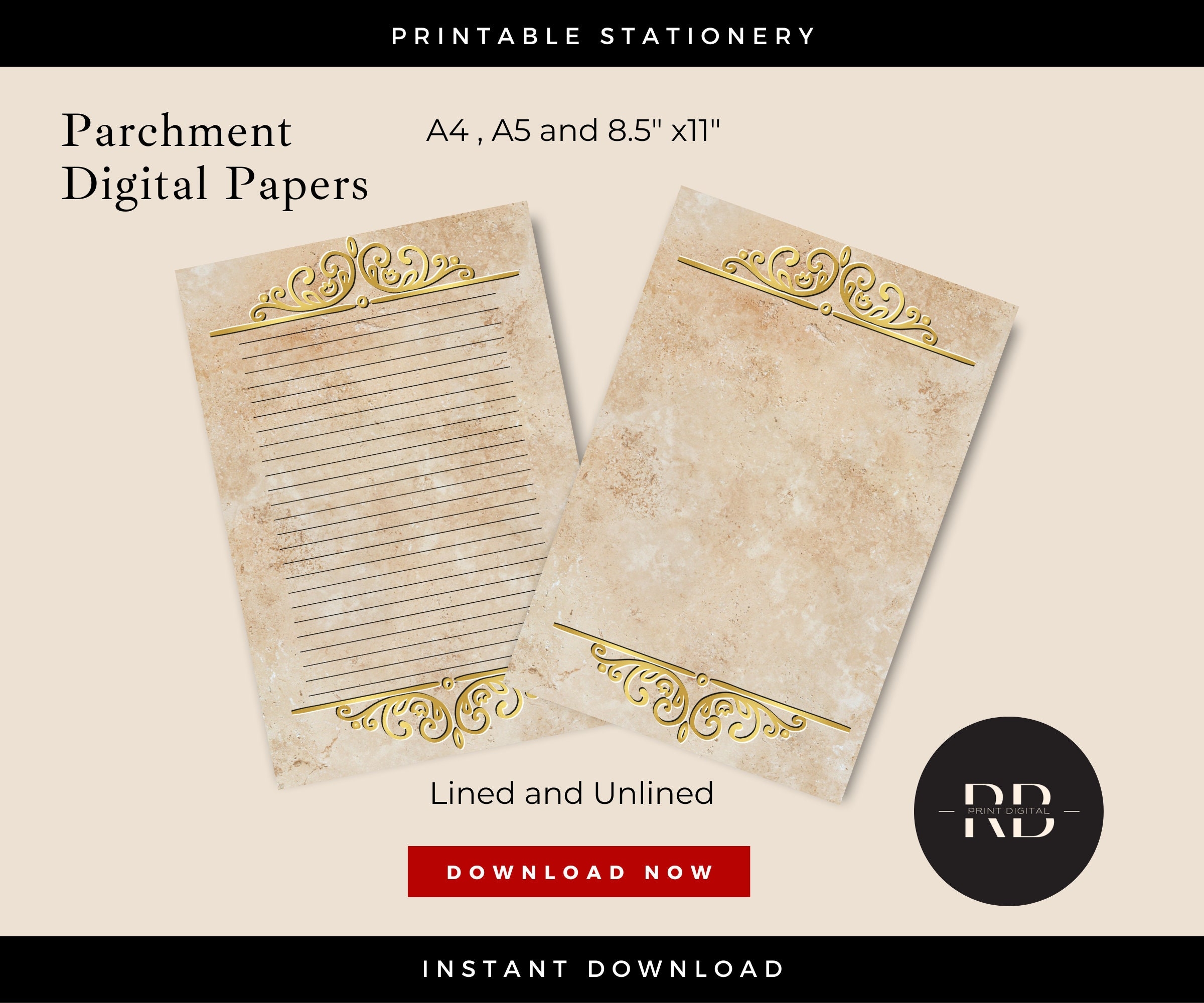 Parchment Printable Paper Printable Stationery Parchment Paper Download PDF Paper Download Etsy