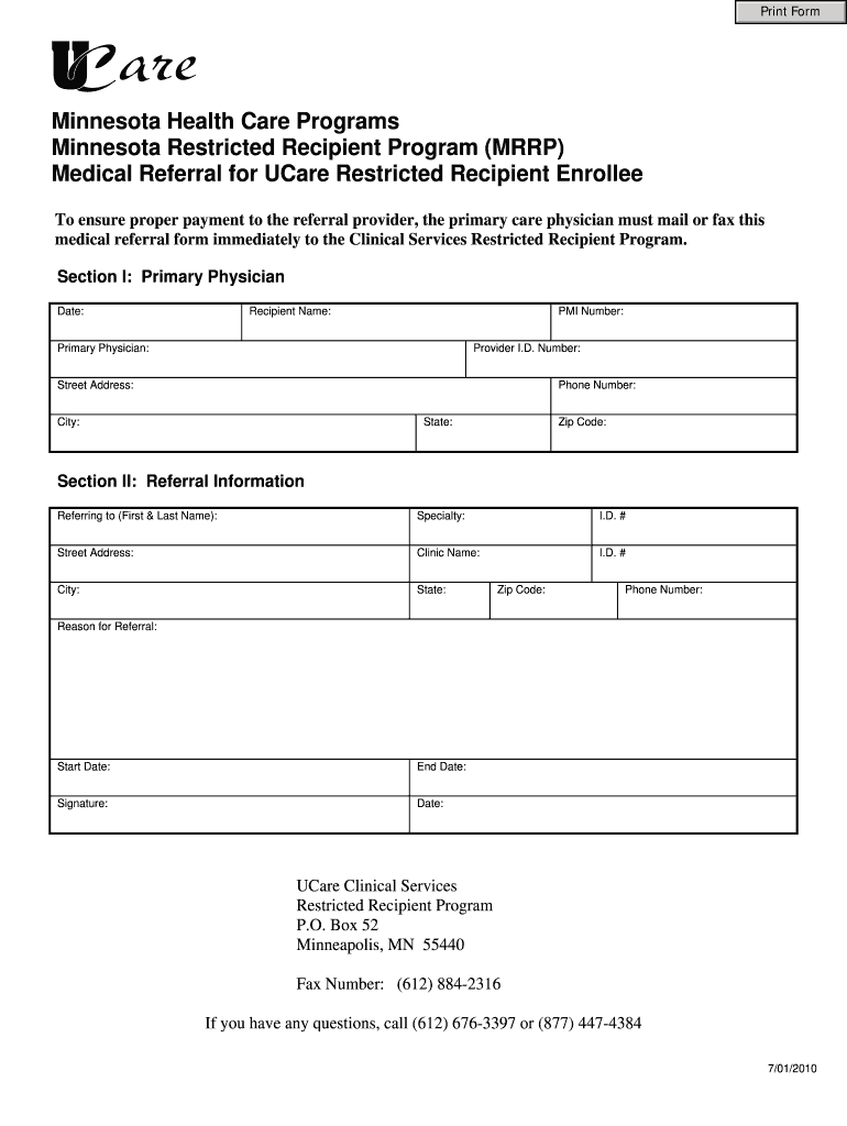 Printable Blank Referral Form
