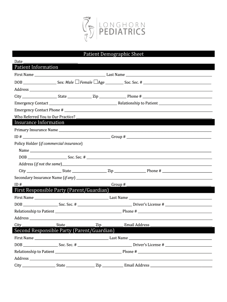 Free Printable Patient Demographic Form