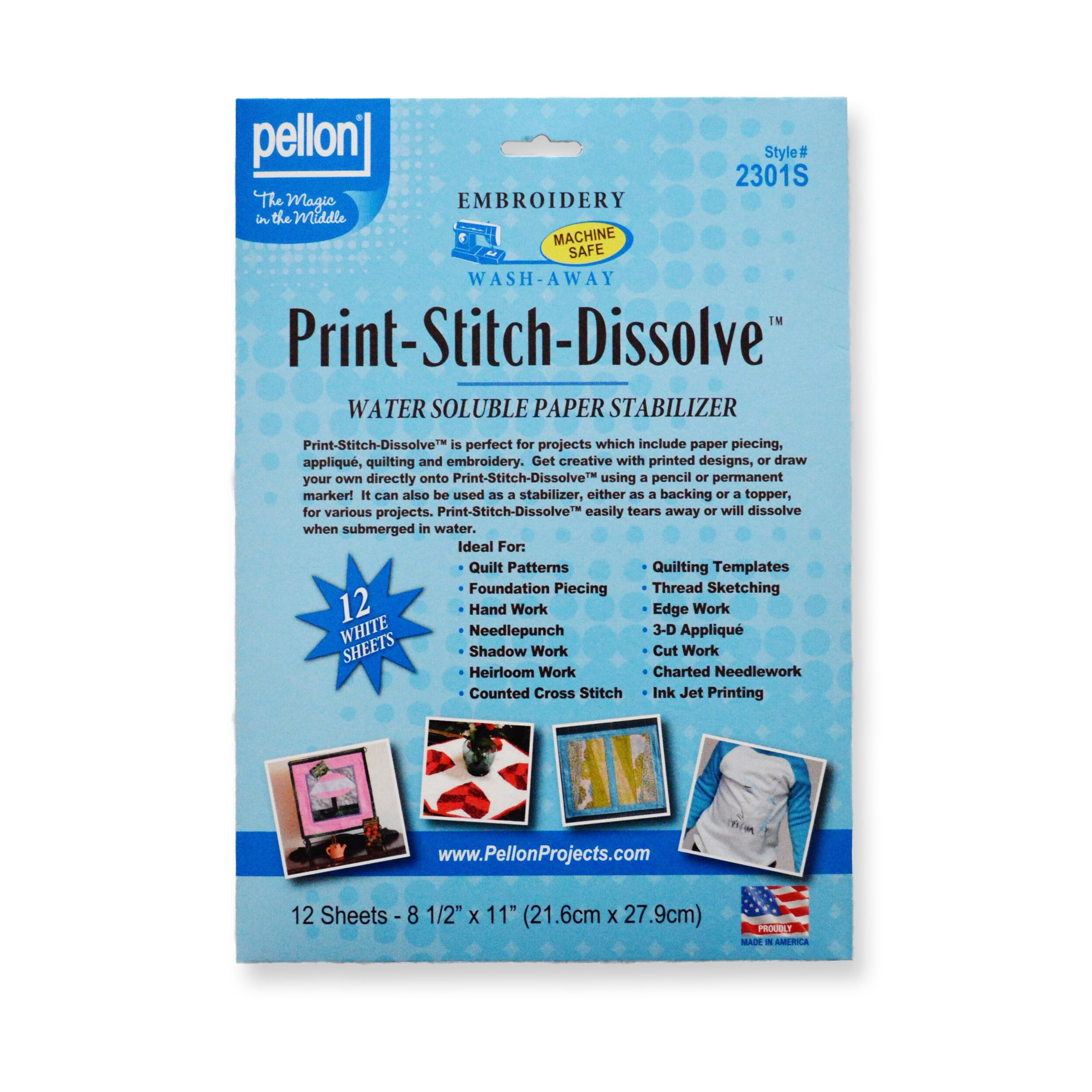 Pellon Print Stitch Dissolve Paper Stabilizer White 8 5 X 11 Length 12 Sheets Precut Embroidery Kits Walmart