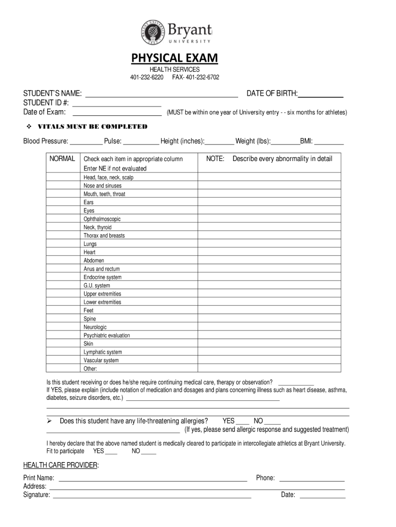 Physical Examination Form Pdf Fill Out Sign Online DocHub