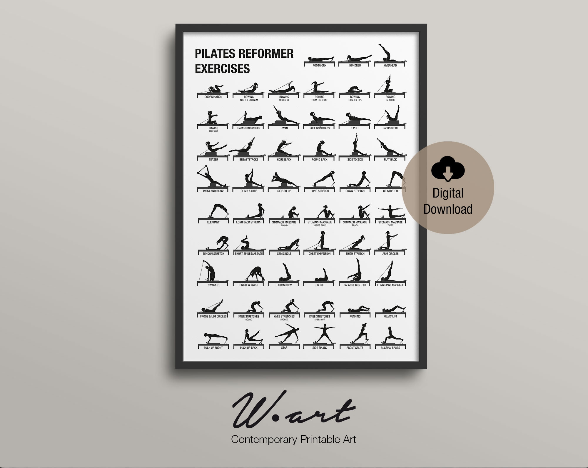 PILATES REFORMER POSTER Digital Download Pilates Art Downloadable Pilates Workout Chart Pilates Studio Decor Pilates Gift Etsy