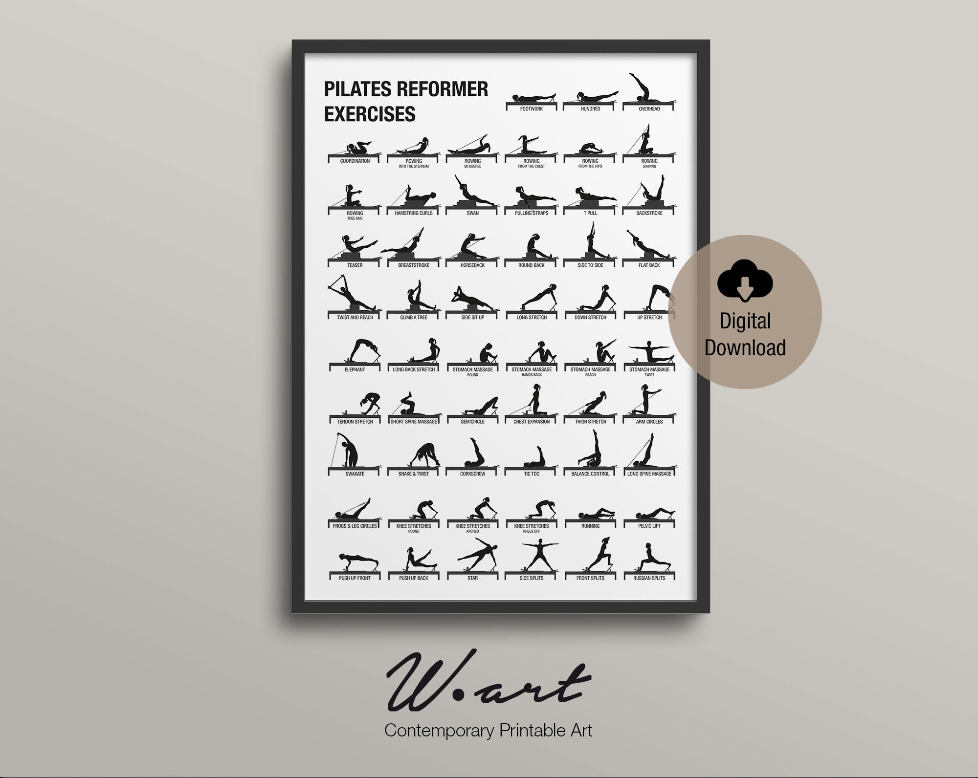 PILATES REFORMER POSTER Digital Download Pilates Art Downloadable Pilates Workout Chart Pilates Studio Decor Pilates Gift Etsy