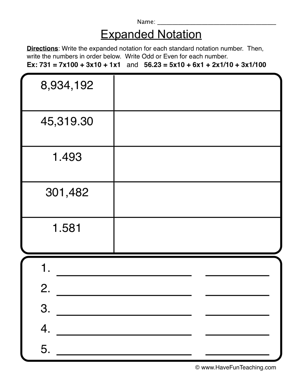 Place Value Expanded Notation Worksheet Have Fun Teaching Worksheets Library