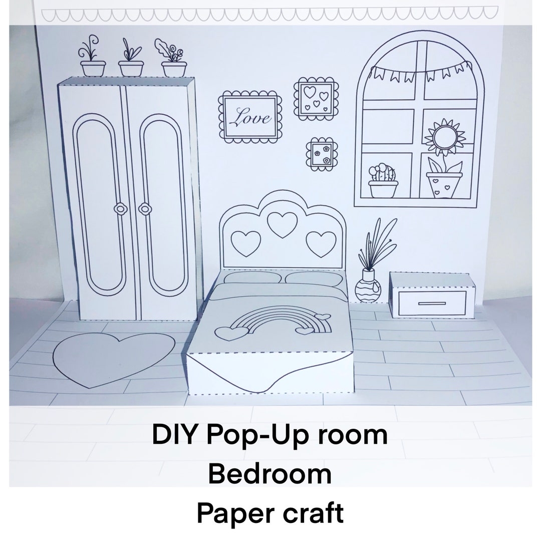 Pop Up Room For Bedroom To Print Paper Crafts In The Form Of A Pop up Room Pop up Room Printable Paper Dollhouse Etsy