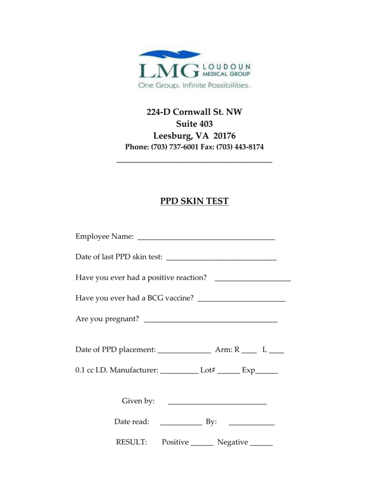 PPD Skin Test Form Employee Health Screening