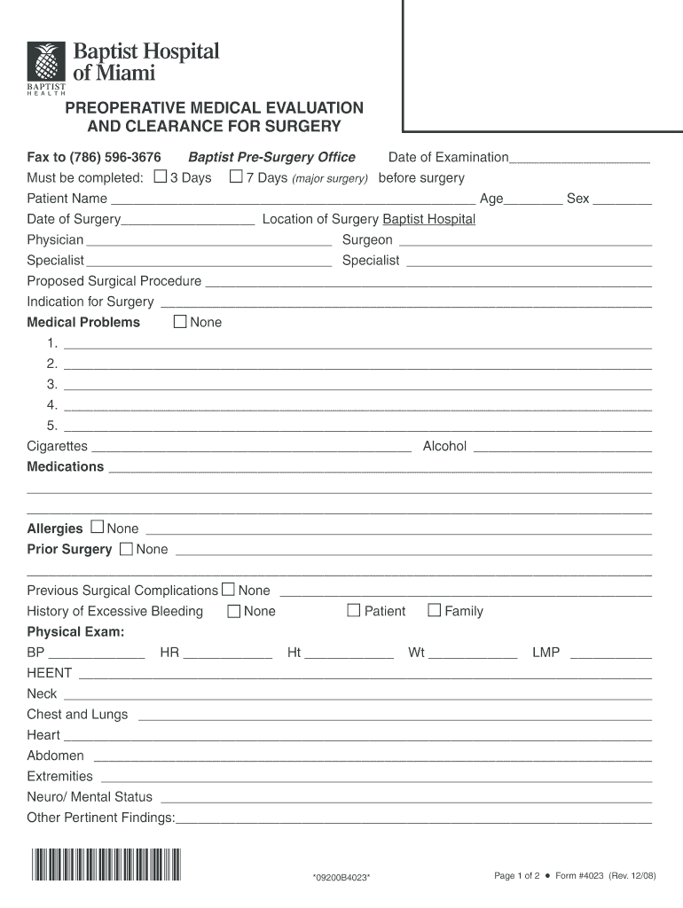 Pre Op Medical Clearance Form Fill Online Printable Fillable Blank PdfFiller