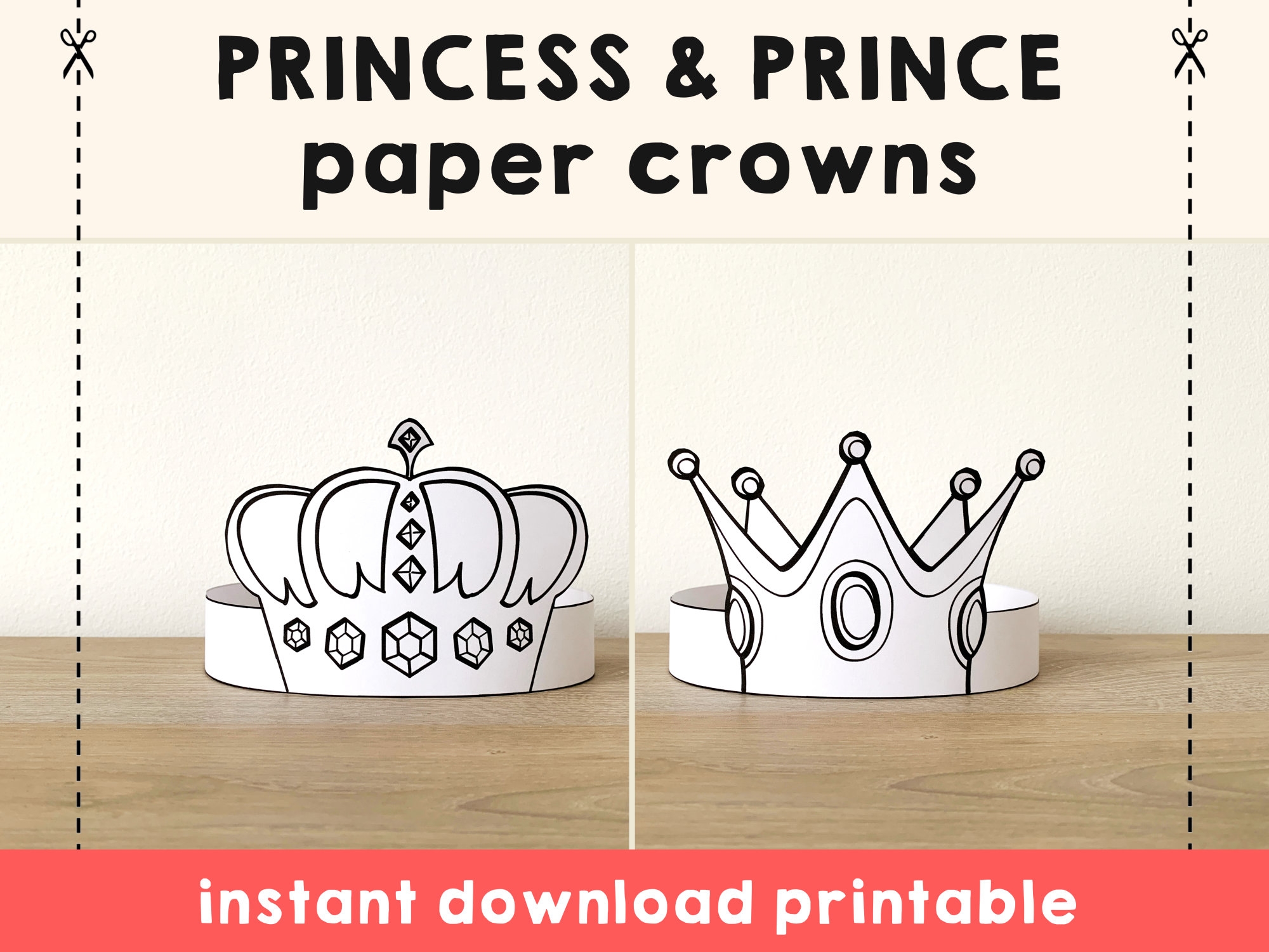 Princess Paper Crown Prince Coloring Printable Kid Craft Princess Birthday Party Printable Favor Princess Costume Printable Instant Download Etsy