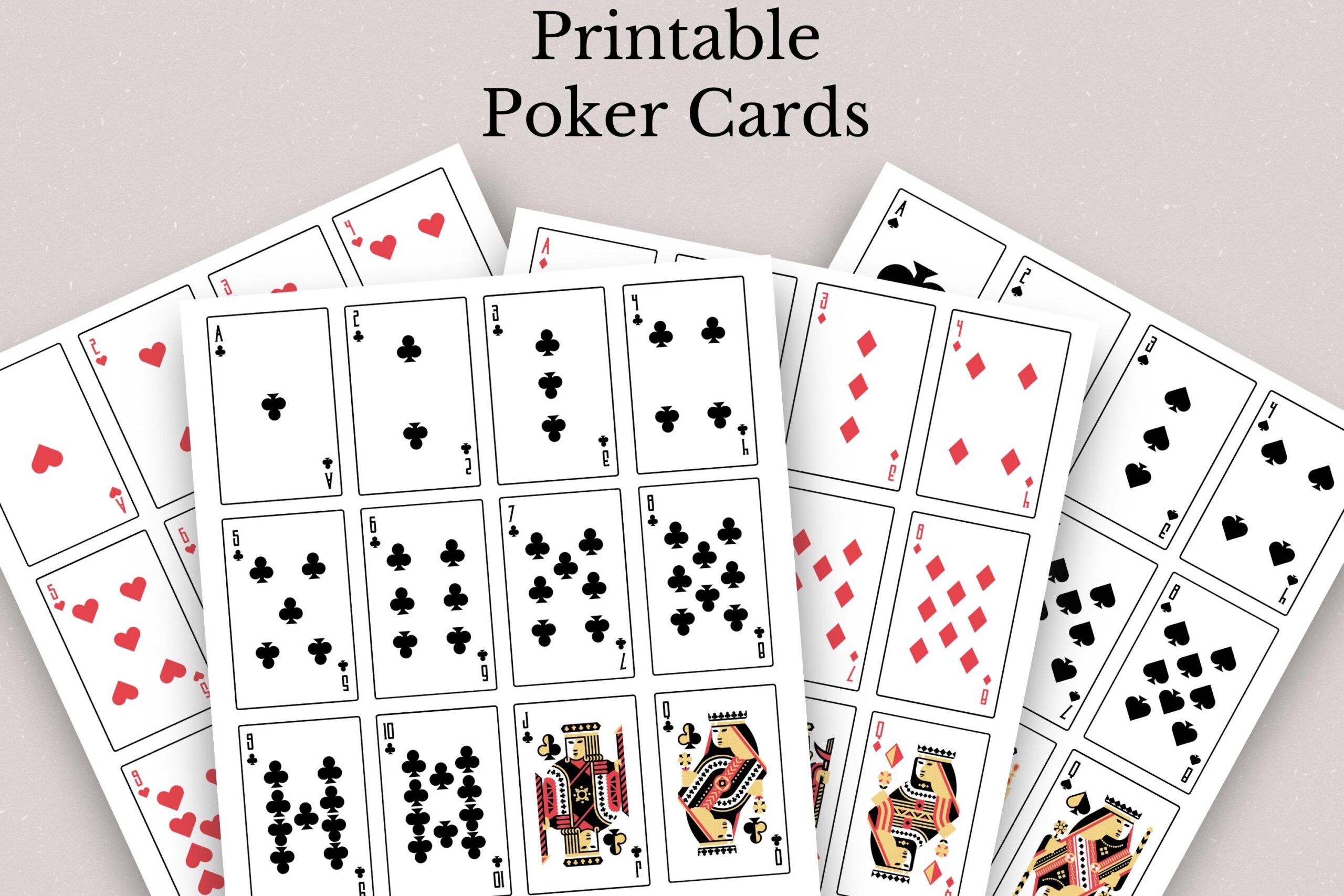Printable 52 card Poker Deck PDF Standard Playing Cards Full Card Set To Print Cut Play DIY Game Night Instant Download Etsy