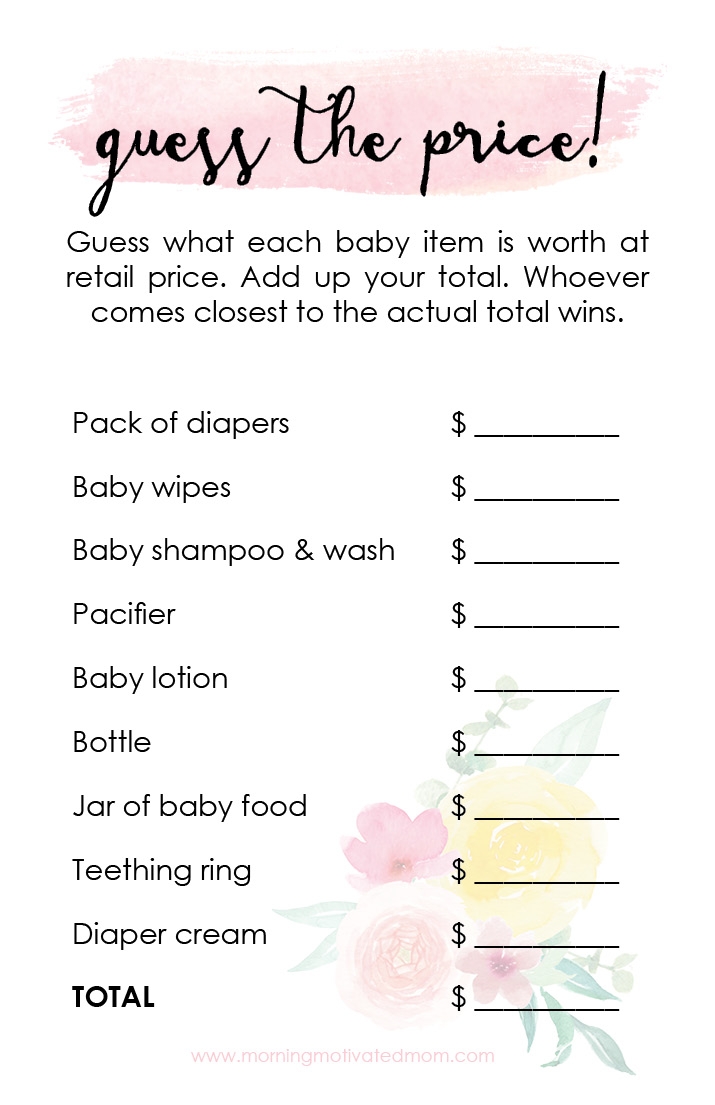 printable baby shower game guess the price morning motivated mom