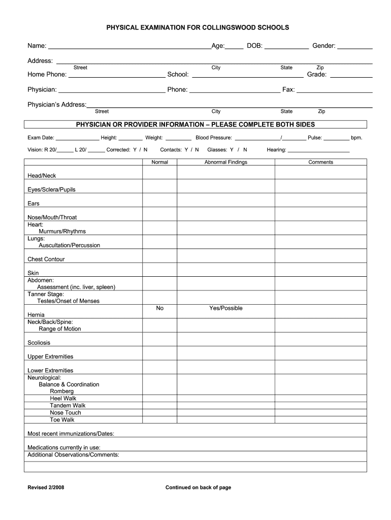 Printable Basic Physical Exam Form Pdf Fill Out Sign Online DocHub