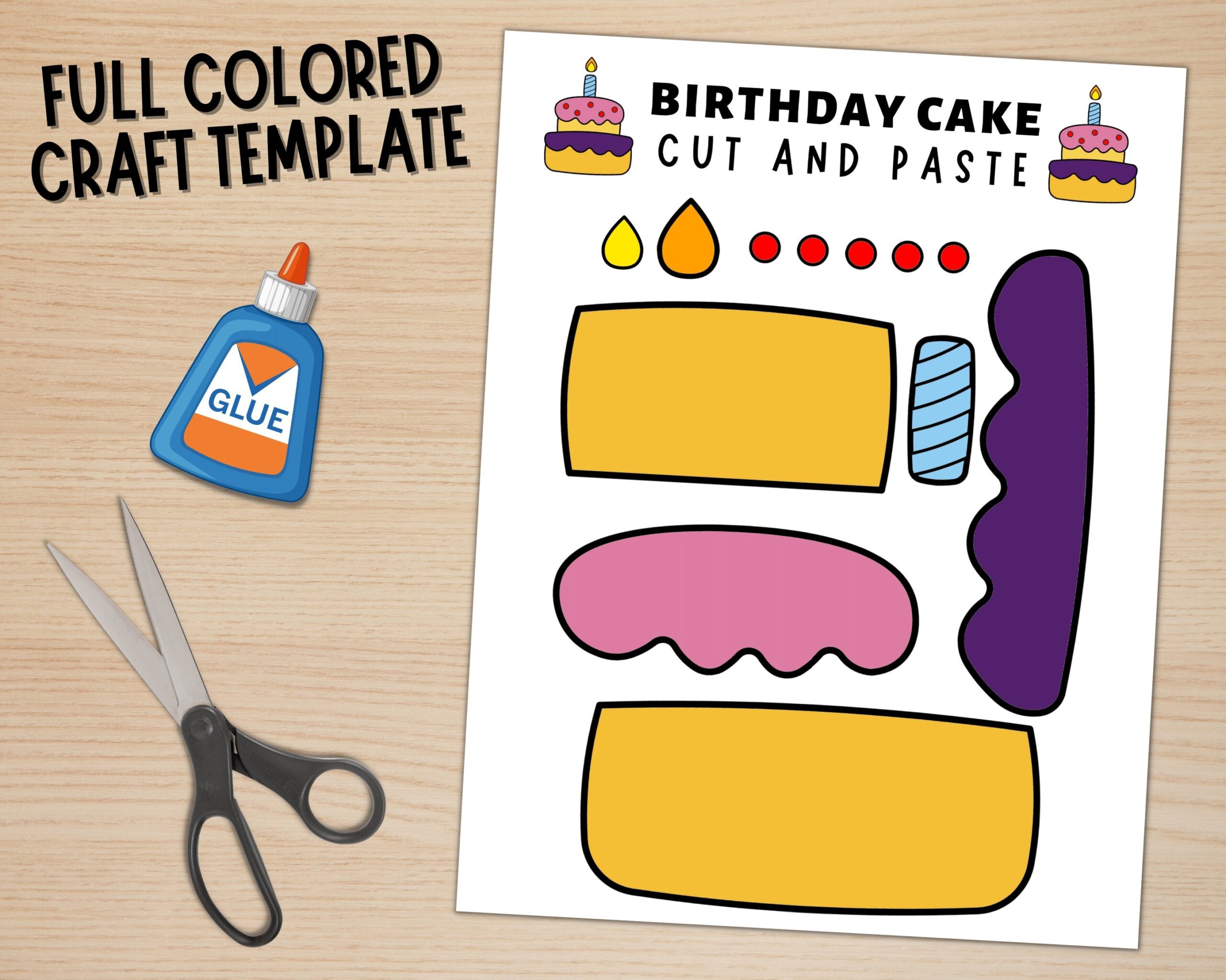 Printable Birthday Cake Craft Template For Kids Birthday Activities Birthday Cake Paper Craft Build A Cake US Letter Size A4 Size Etsy