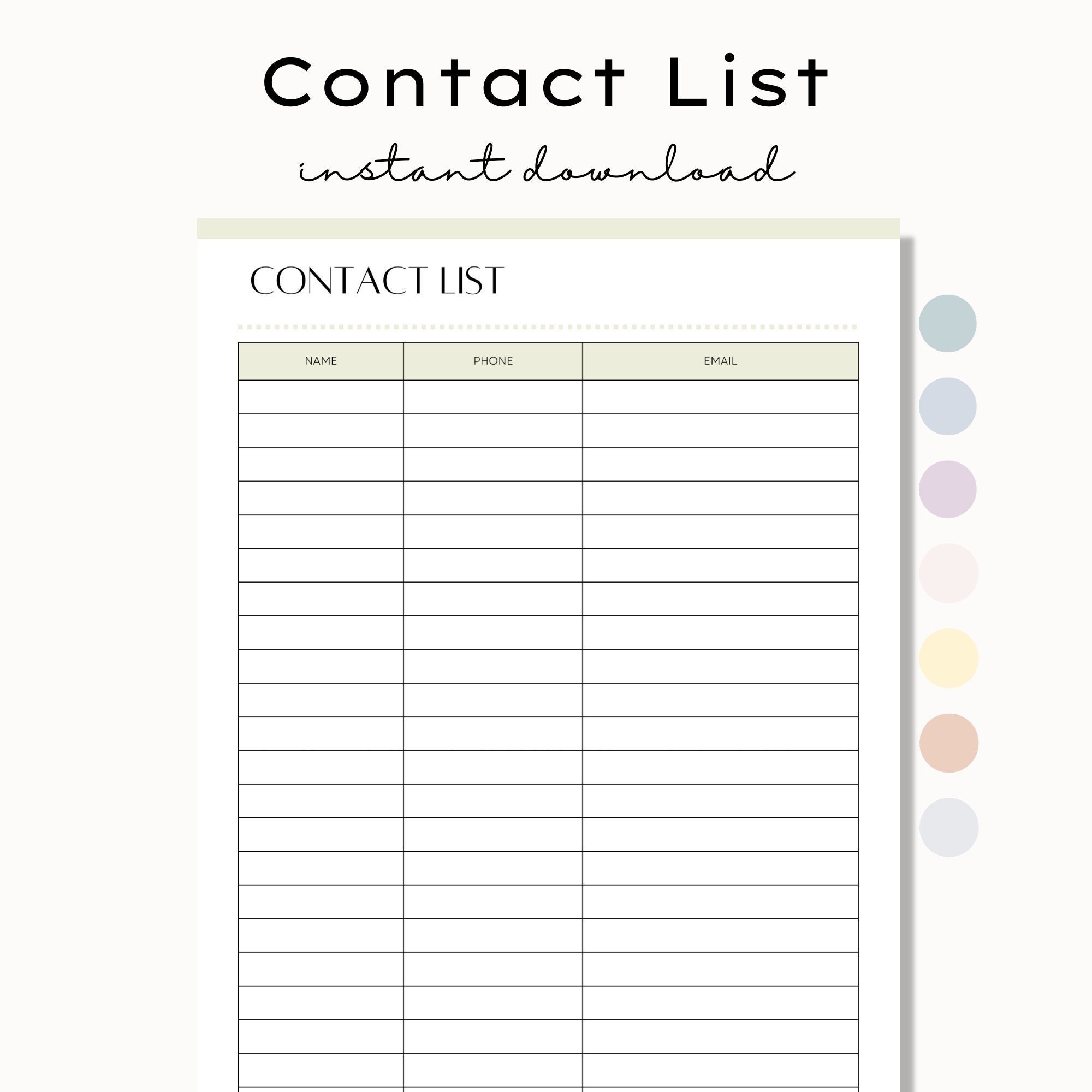 Printable Contact List Contact List Sheet Phone Number List Contacts Info Sheet Business Contacts List Template Name And Number List Etsy