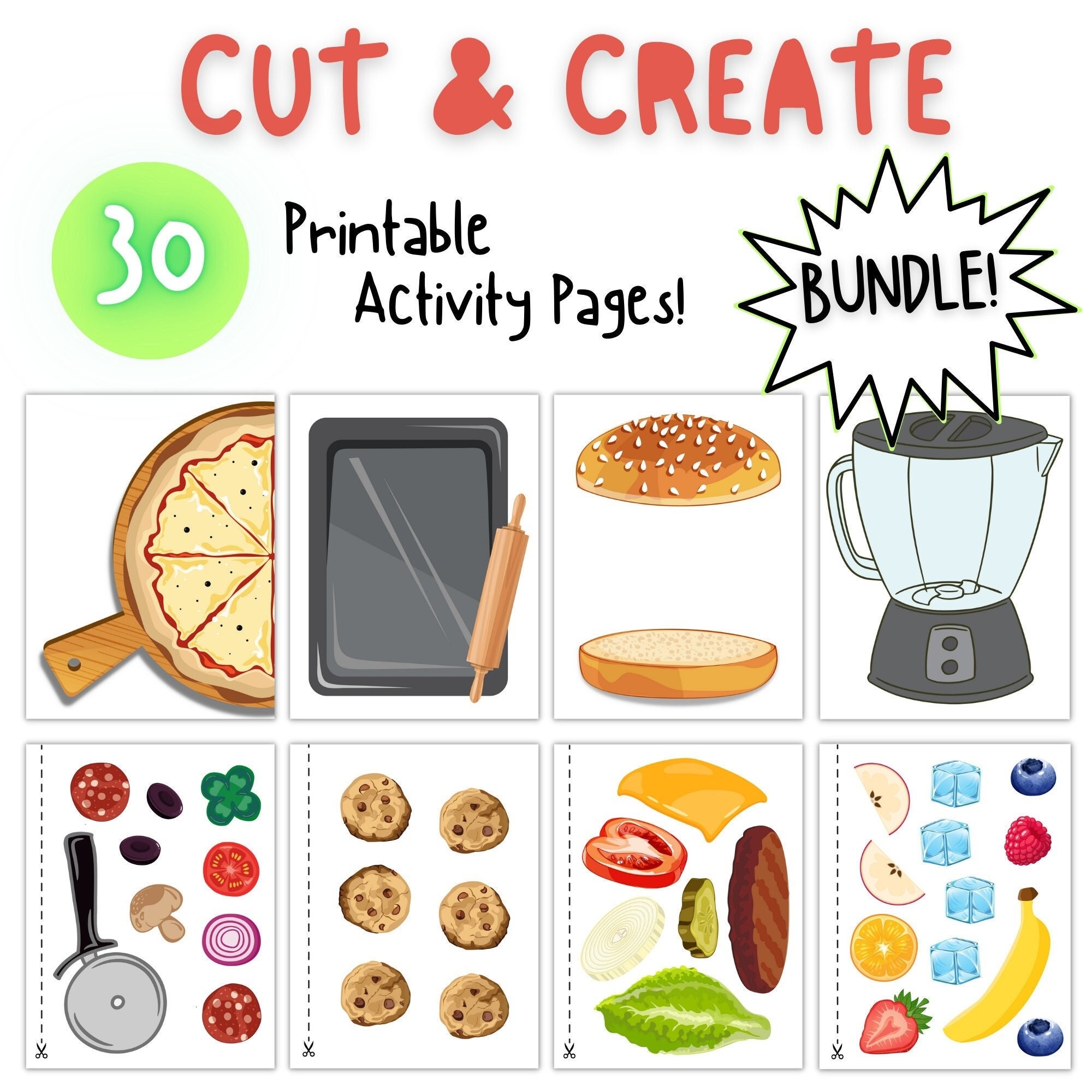 Printable Cut And Create Bundle Food Play Printable Crafts For Kids Cut And Paste Etsy