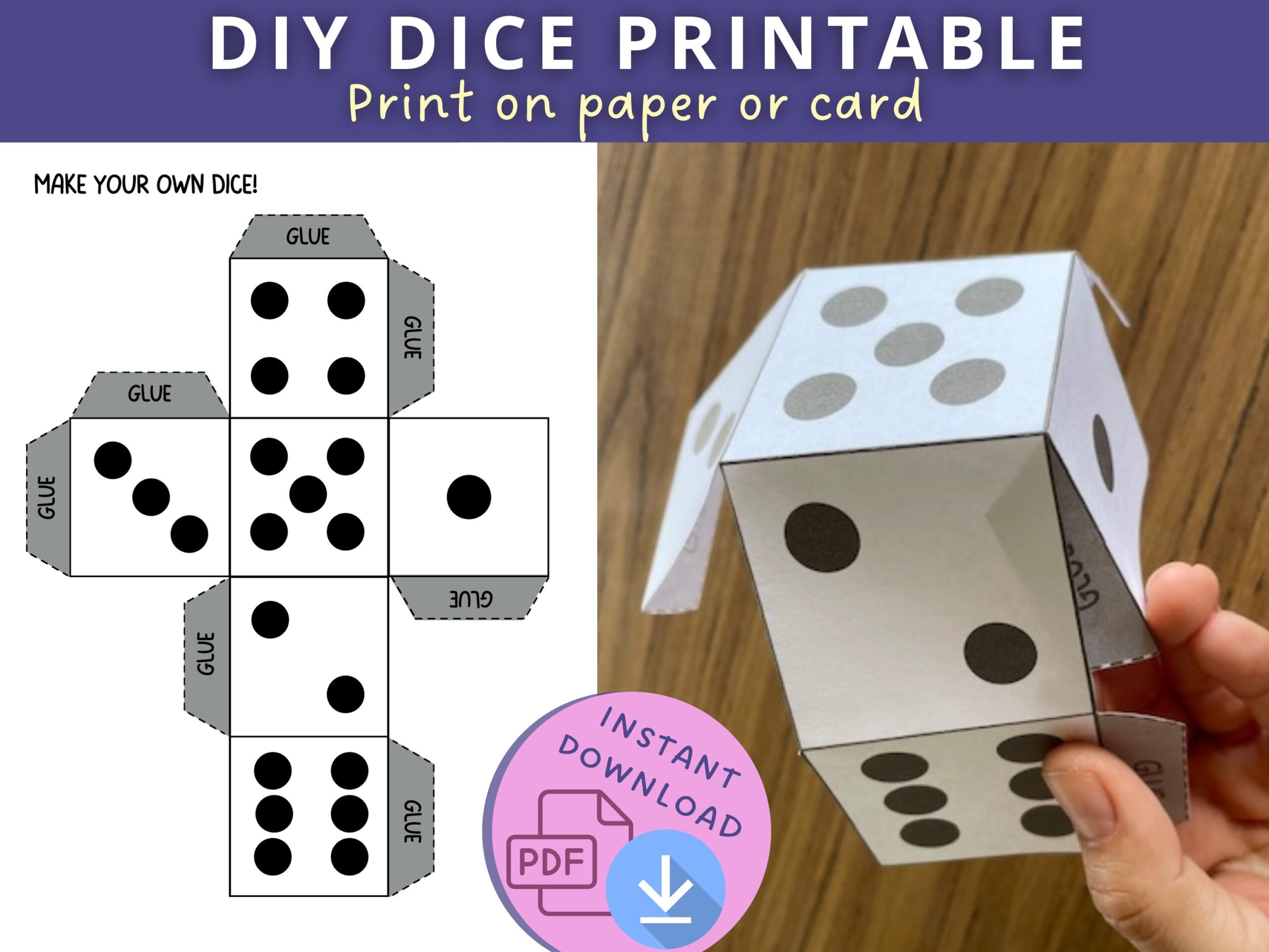 Printable Dice Dice Template Kids Maths Worksheet Paper Craft Kit Printable Games Home Learning DIY Paper Toy Digital Download Etsy