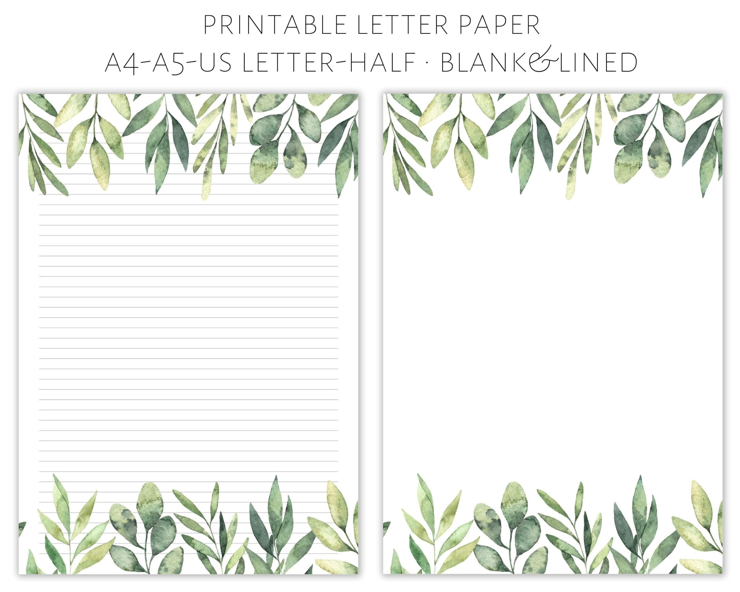 Printable Floral Letter Paper Letter Writing Paper Letter Stationery Letter Writing Set Pretty Letter Paper Writing Paper Green Leaves Etsy