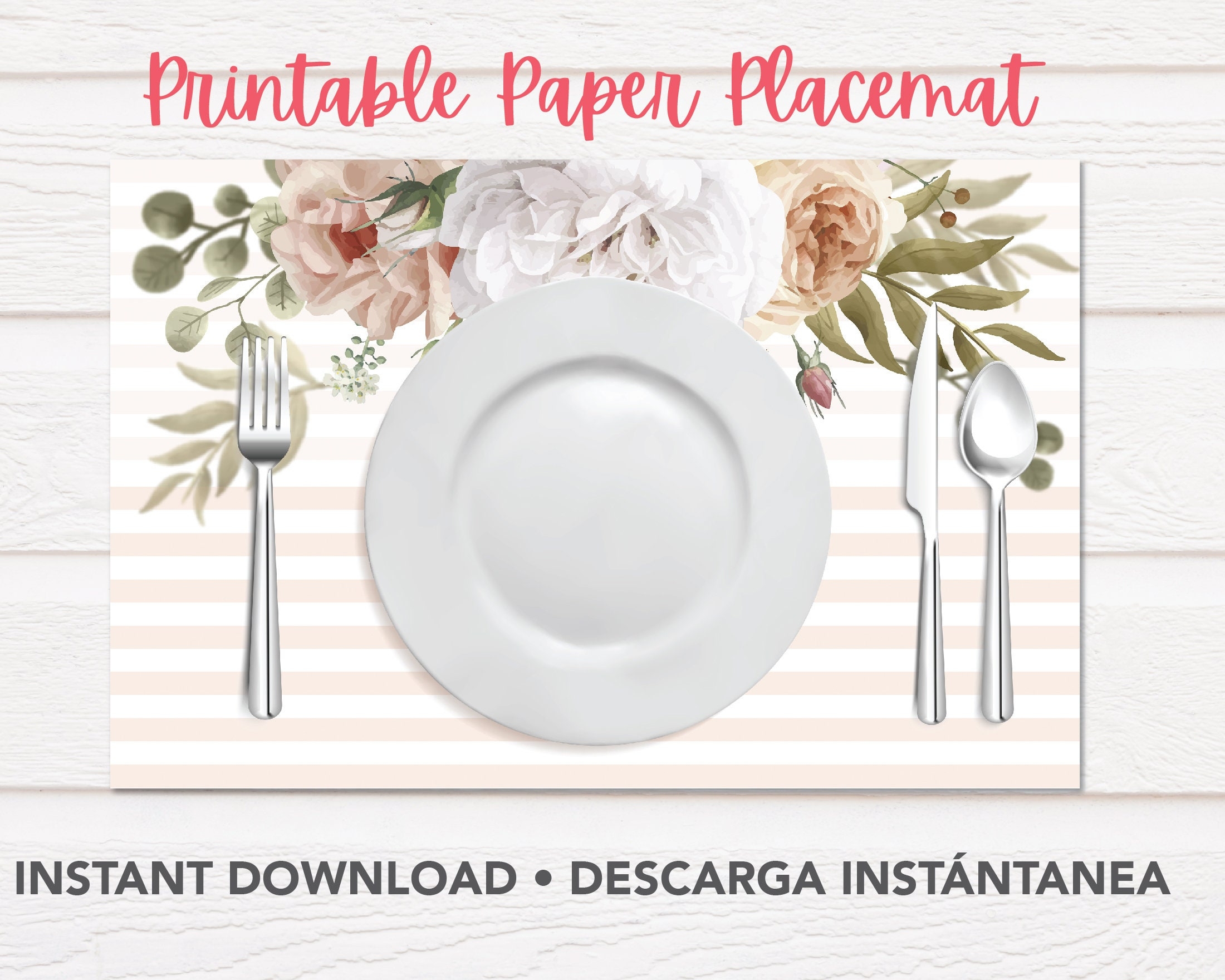 Printable Floral Paper Place Mat Elegant Placemats Floral Placemats Etsy