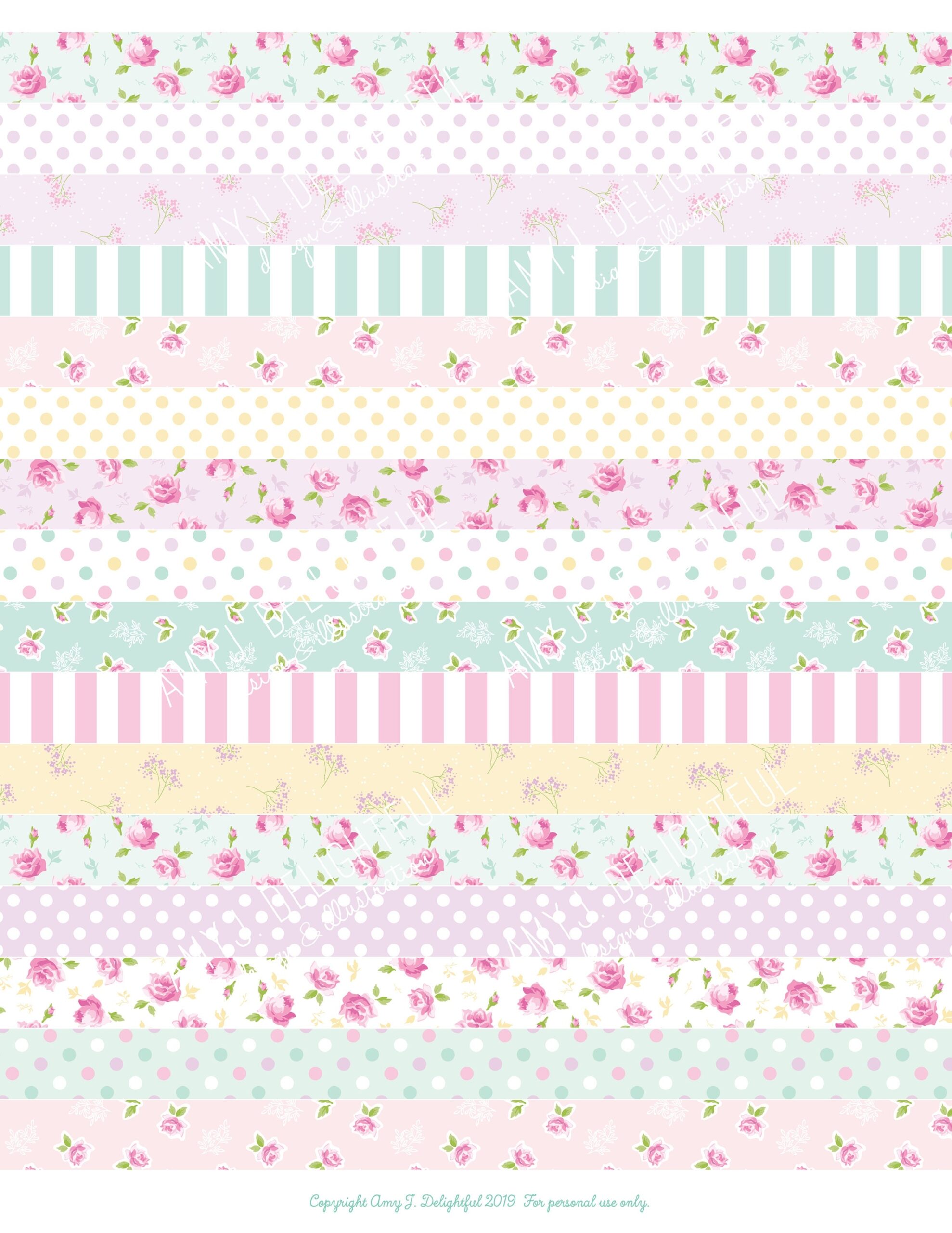 Printable FLOWER MARKET Washi Tape Stickers digital File Instant Download Pastels Stripes Polka Dots Florals Bible Journaling DIY Etsy