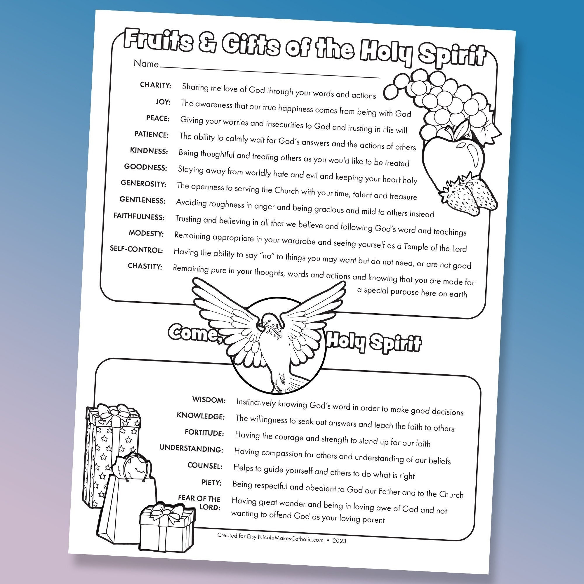 Printable Fruits And Gifts Of The Holy Spirit Overview One Sheet Digital Download Etsy