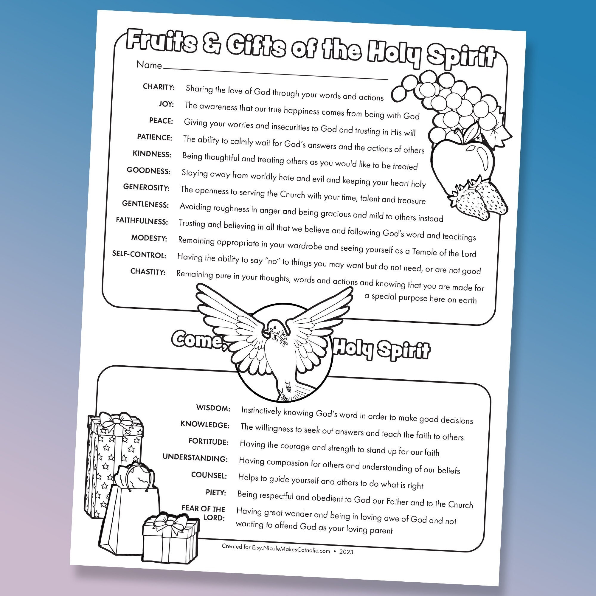 Printable Fruits And Gifts Of The Holy Spirit Overview One Sheet Digital Download Etsy