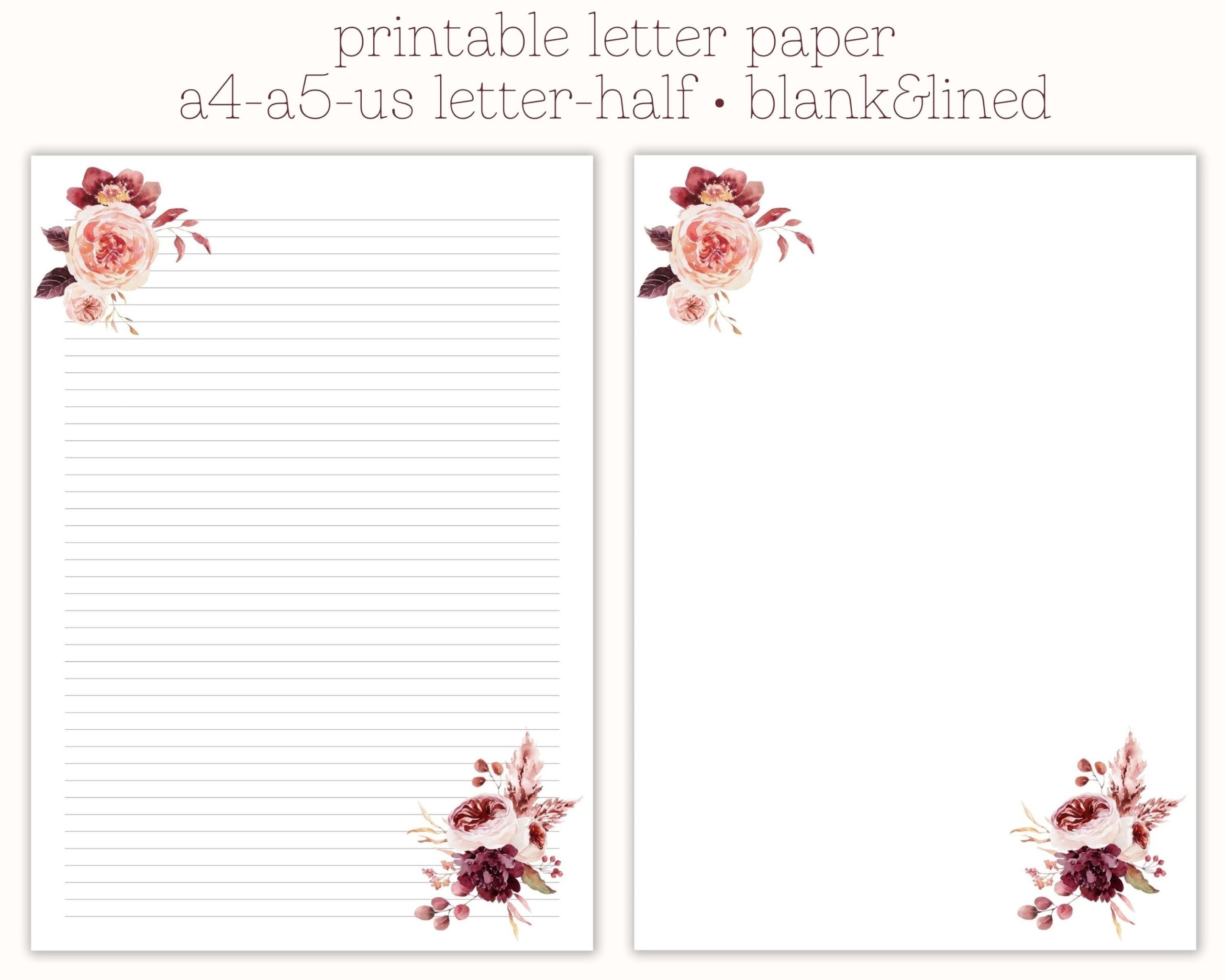 Printable Letter Paper Letter Writing Paper Decorative Paper Pretty Letter Paper Printable Stationary Fancy Letter Paper Floral Paper Etsy