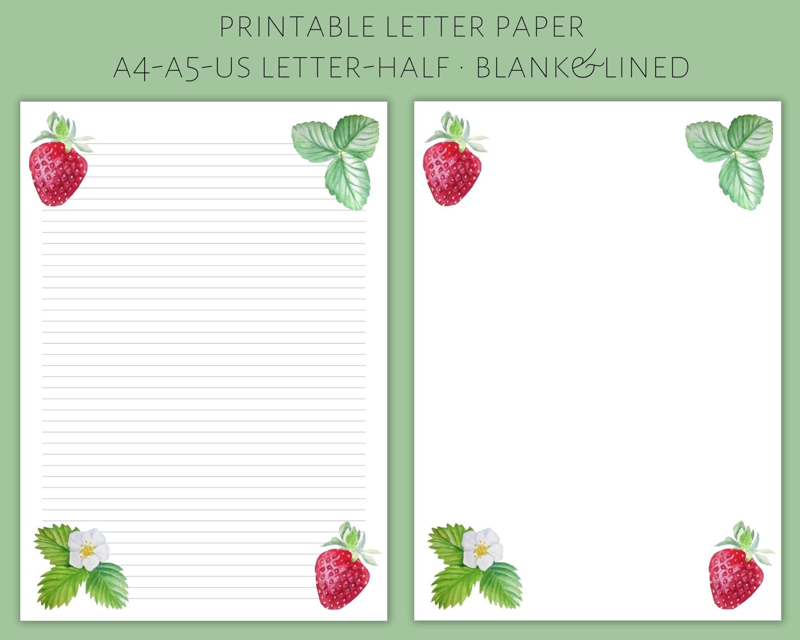 Printable Letter Paper Strawberry Paper Letter Writing Paper Decorative Paper Pretty Letter Paper Fancy Letter Paper Etsy