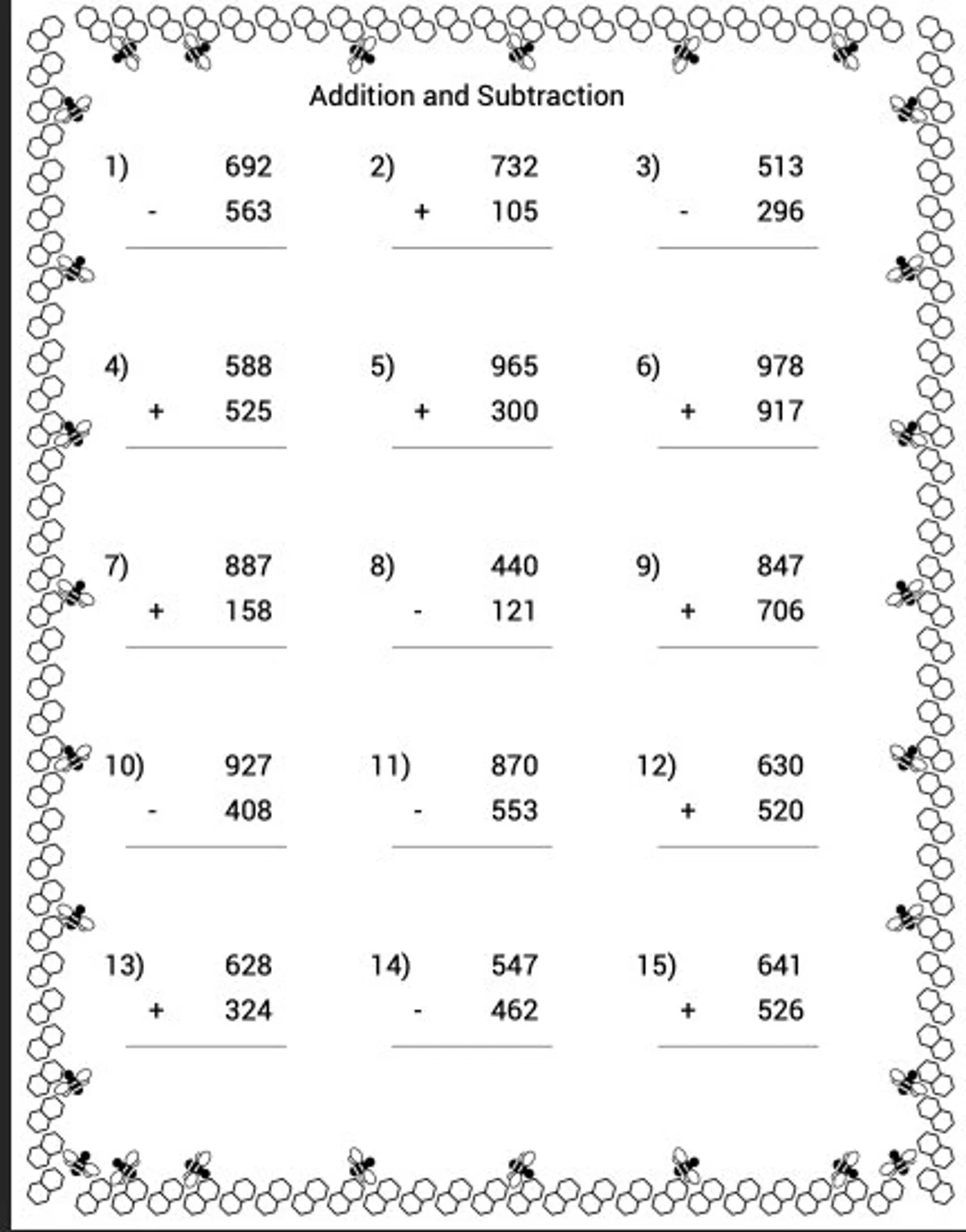 printable math worksheets addition and subtraction homeschool instant download with answers etsy