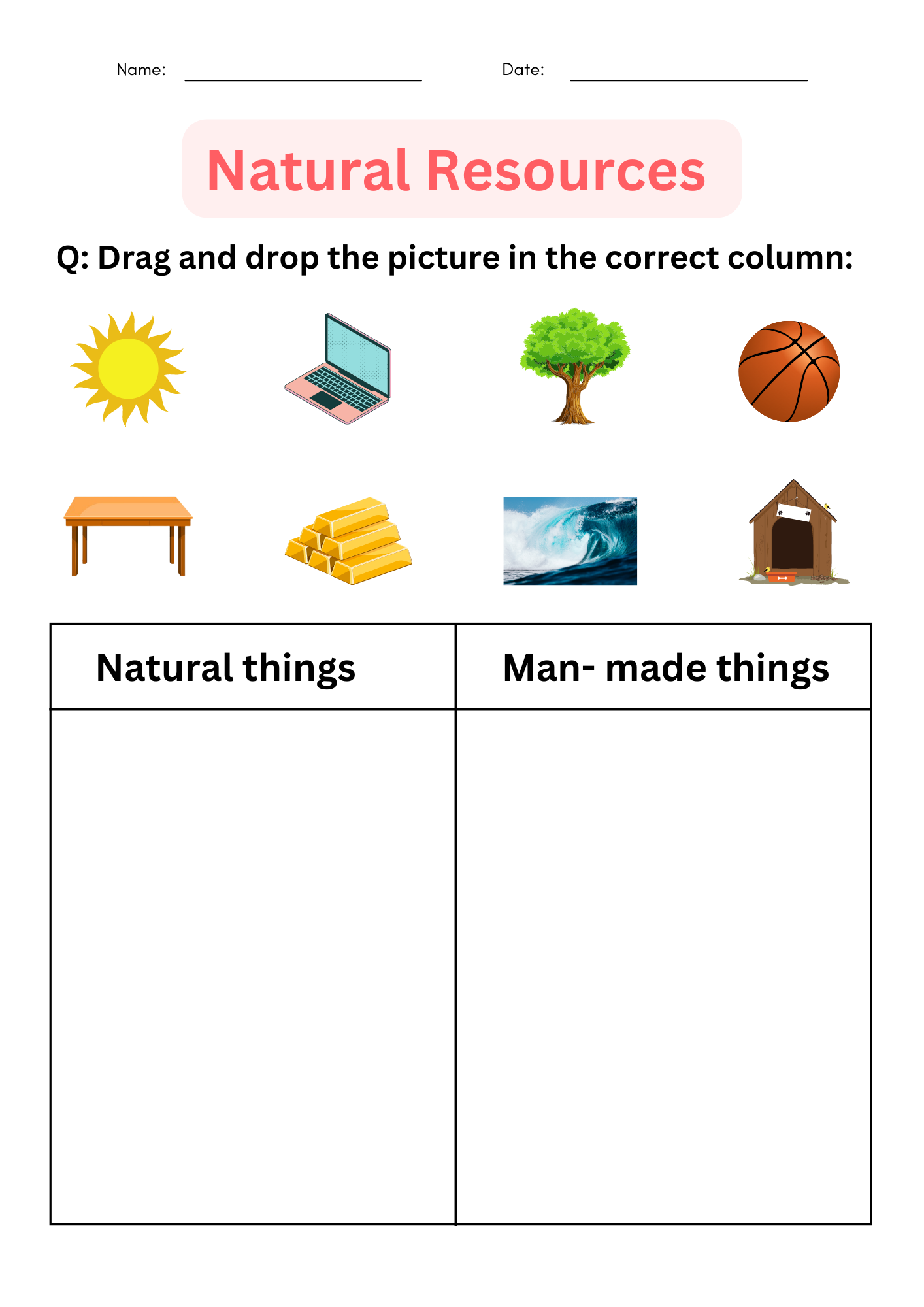 Printable Natural Resources Natural And Man made Worksheets For Grade 1 2 3 Made By Teachers
