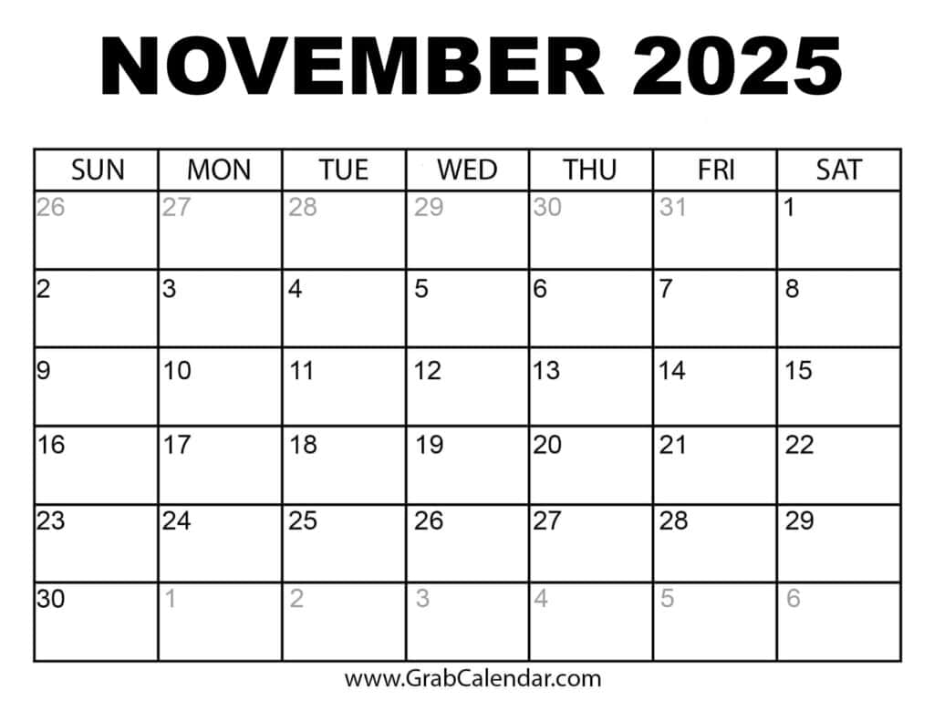 Printable Calendar November 2025
