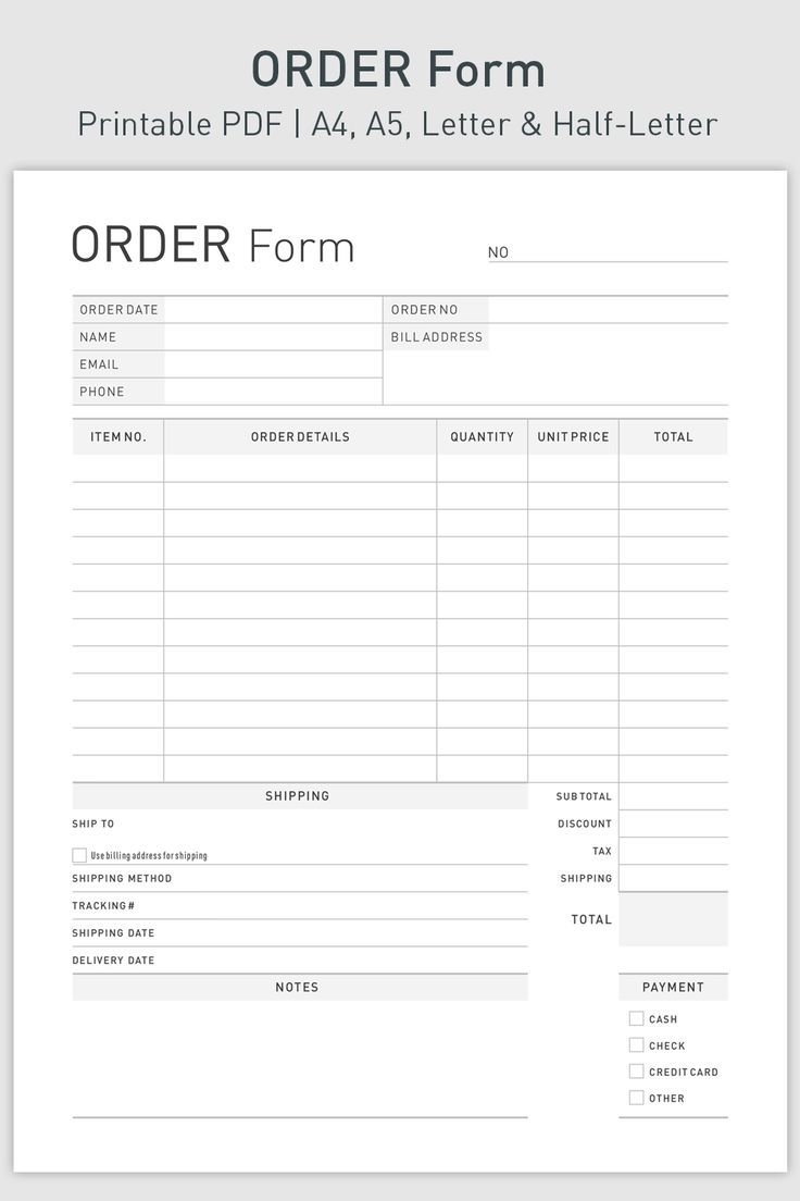 Printable Order Forms Free