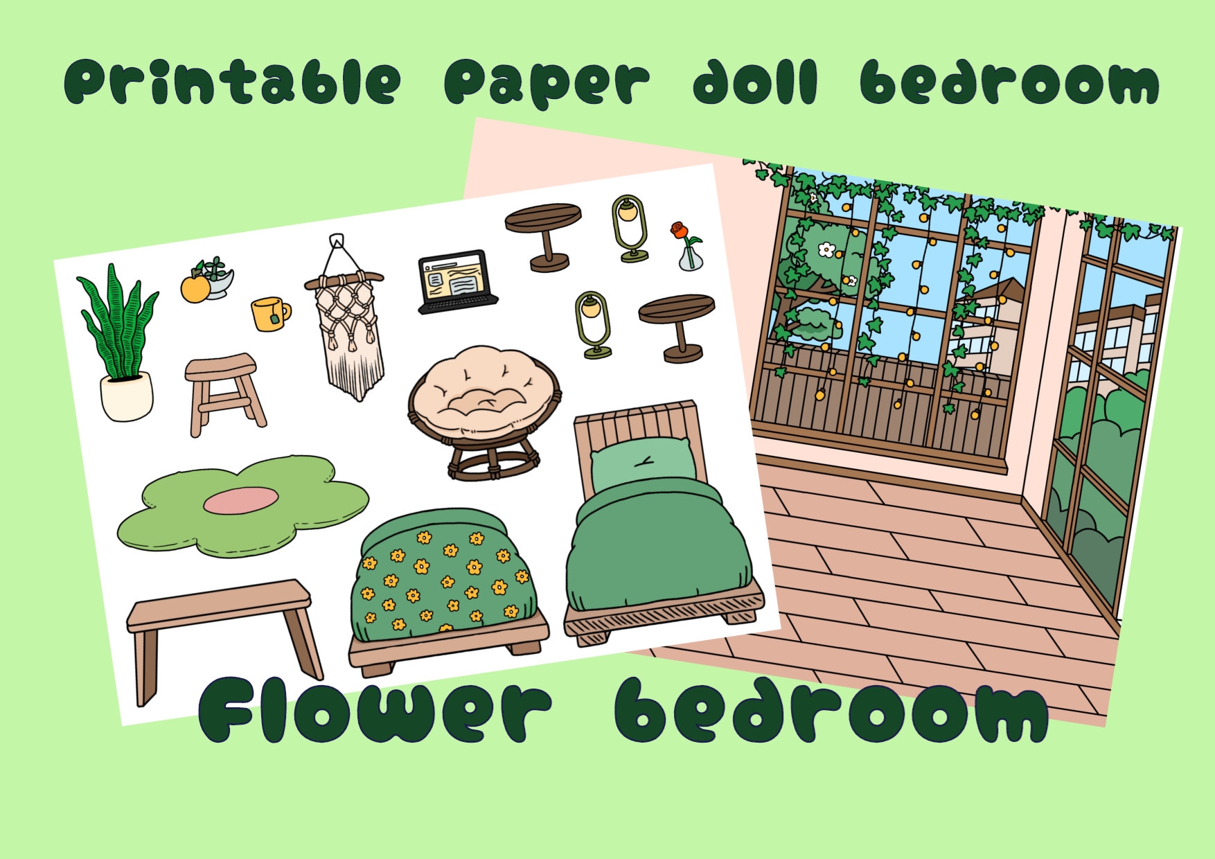 Printable Paper Doll Bedroom Toca Boca Flower Bedroom Quiet Book Pages Printable Bedroom For Paper Dolls Etsy
