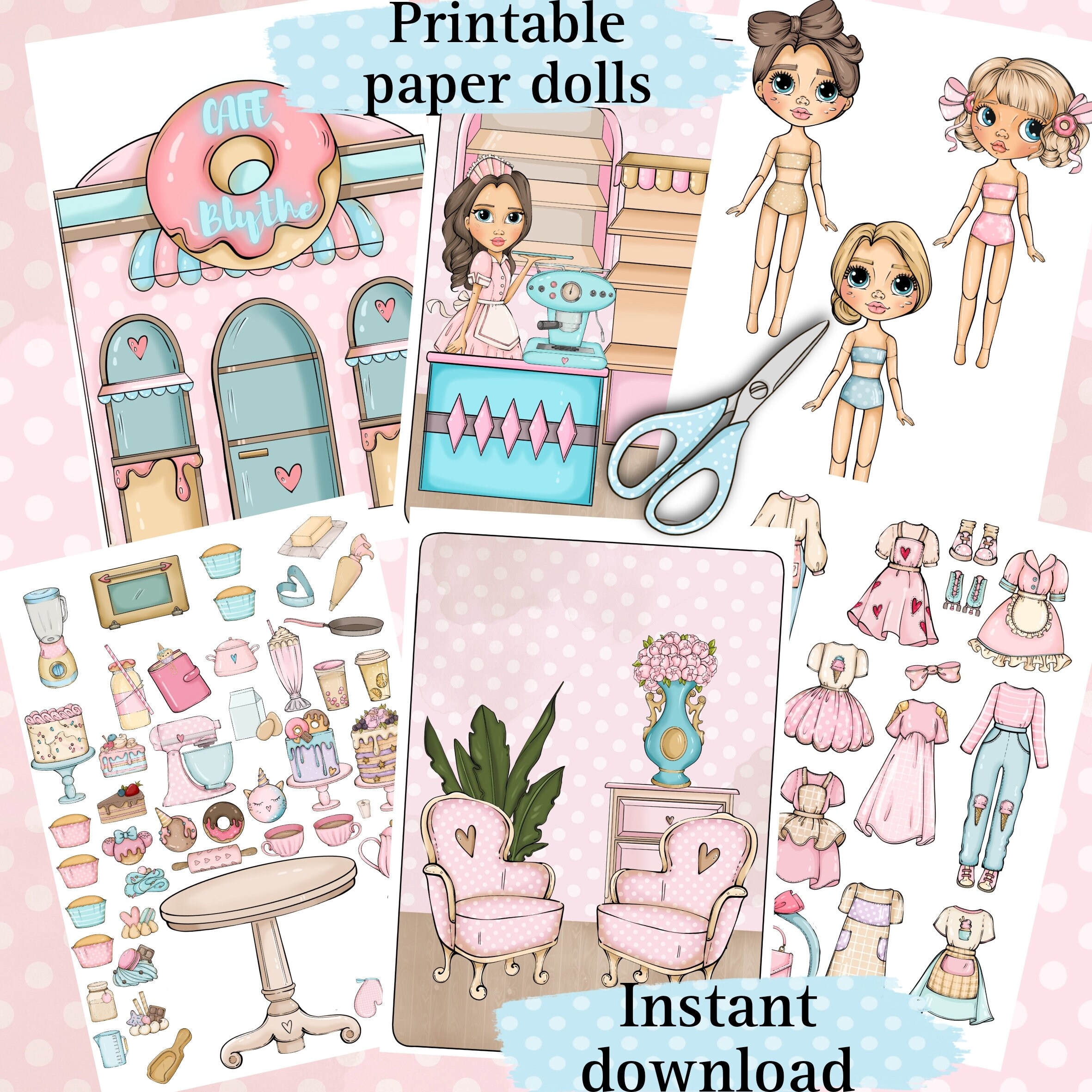 Printable Paper Doll Blythe With Clothes Digital PDF Instant Download Dress Up Cut Out Doll Bakery Busy Book Activity DIY Girls Game Etsy
