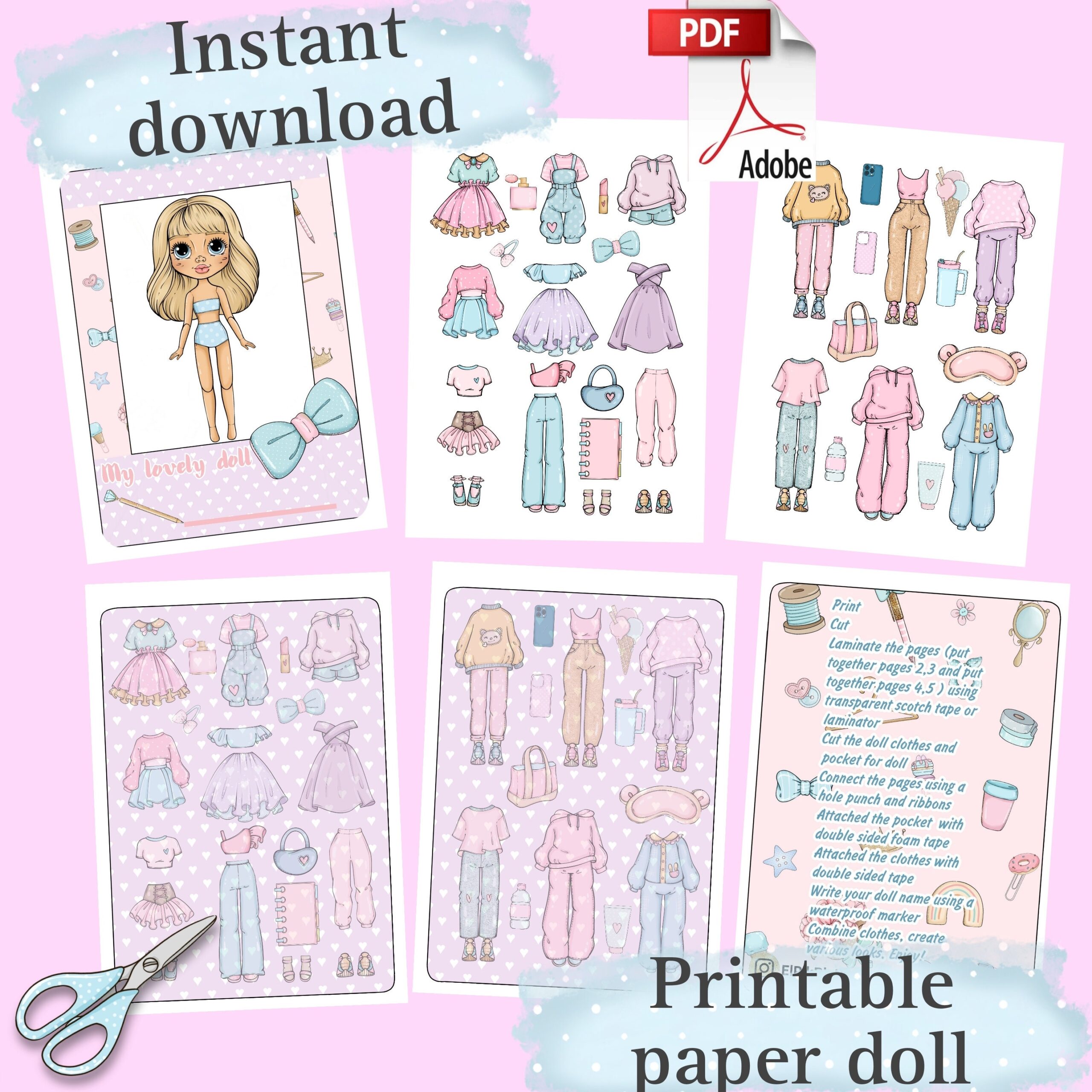 Printable Paper Doll Blythe With Clothes Digital PDF Instant Download Dress Up Cut Out Doll Busy Book Activity Fashion Girl Template Etsy