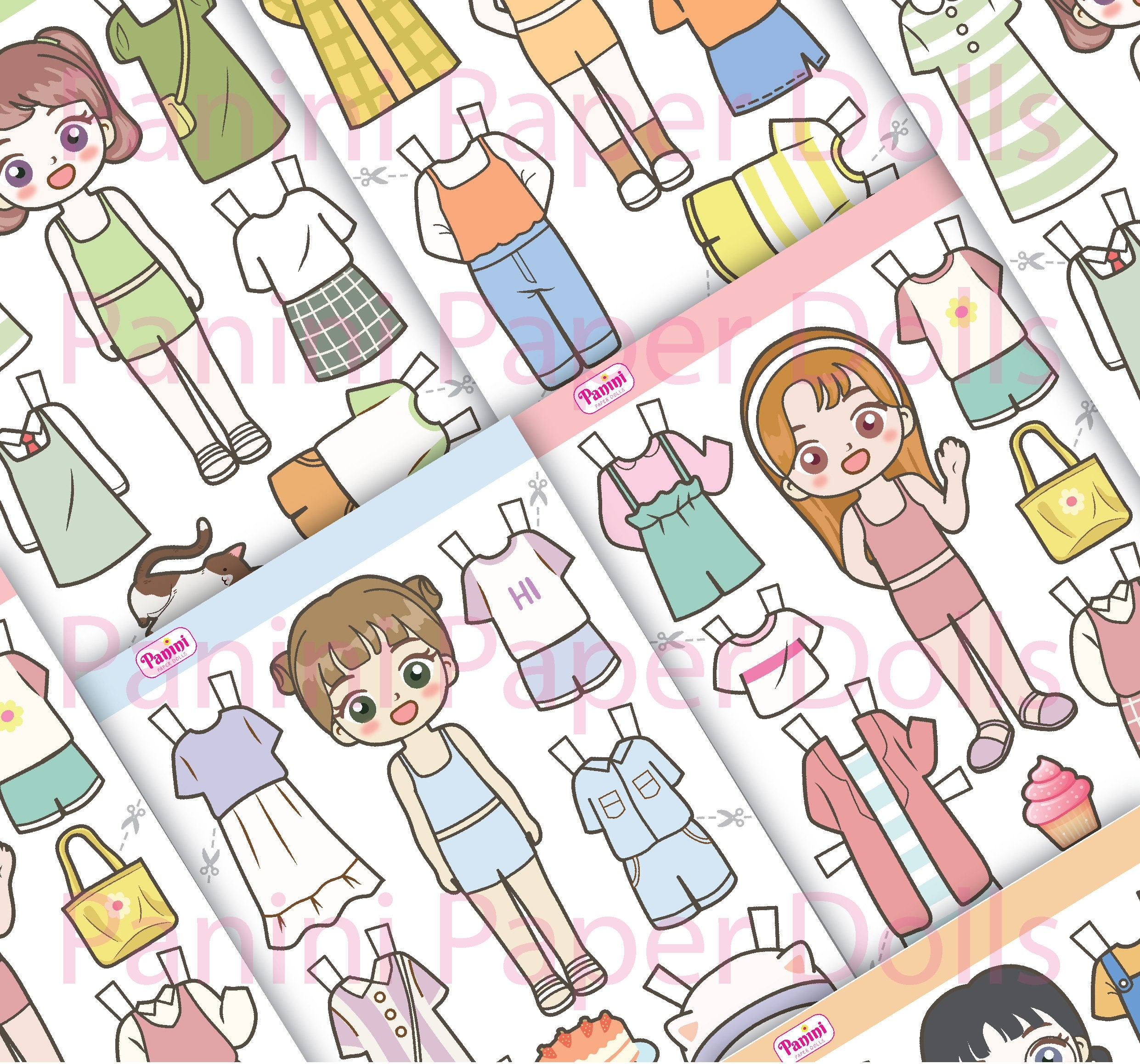 Printable Paper Doll Cute Kawaii Paper Dolls Dress Up Toys Instant Digital Download Etsy