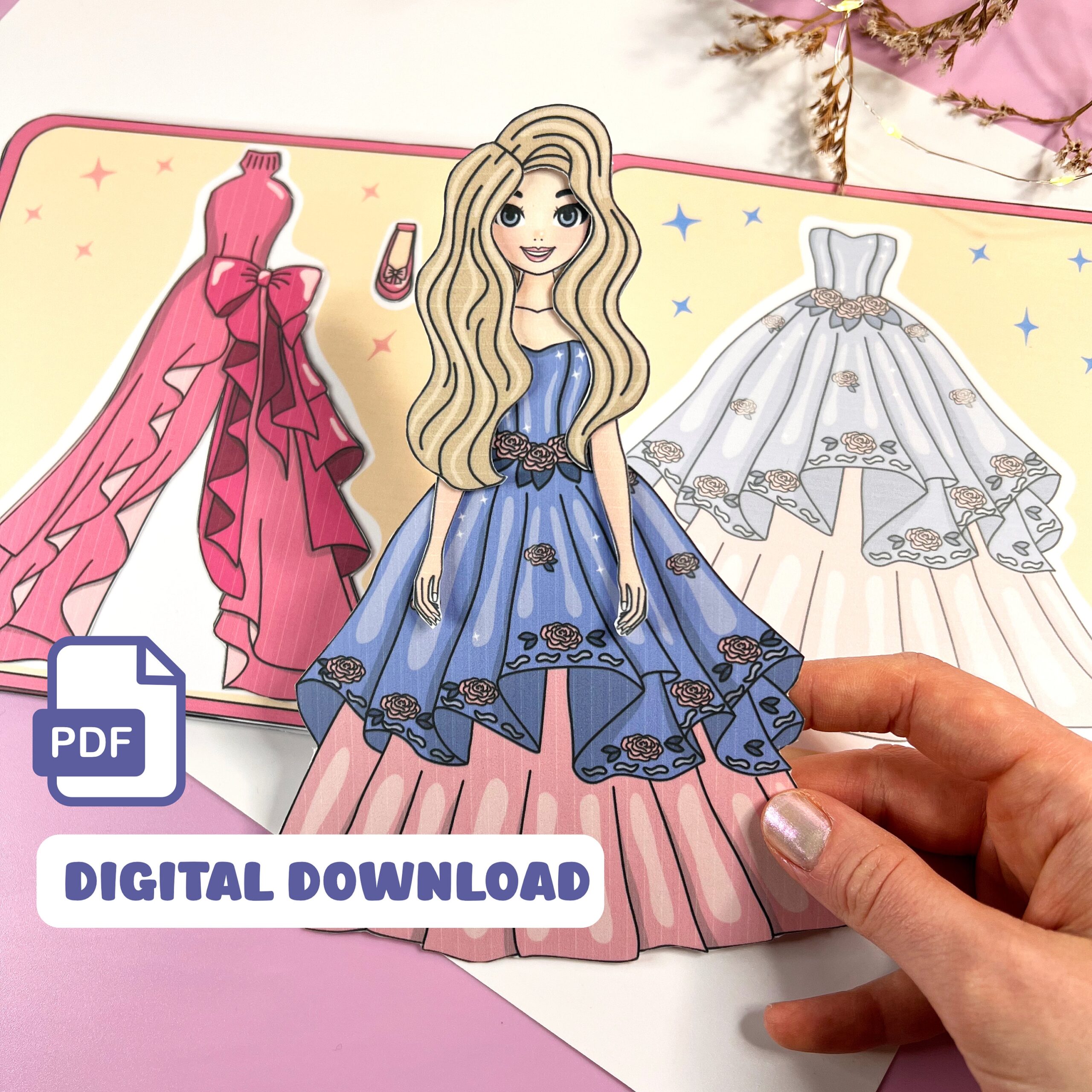 Printable Paper Doll Princess Paperdoll Princess Dresses Activity Book Dress Up Doll Princess Dress Up Kit Printable Paper Doll Clothes Etsy