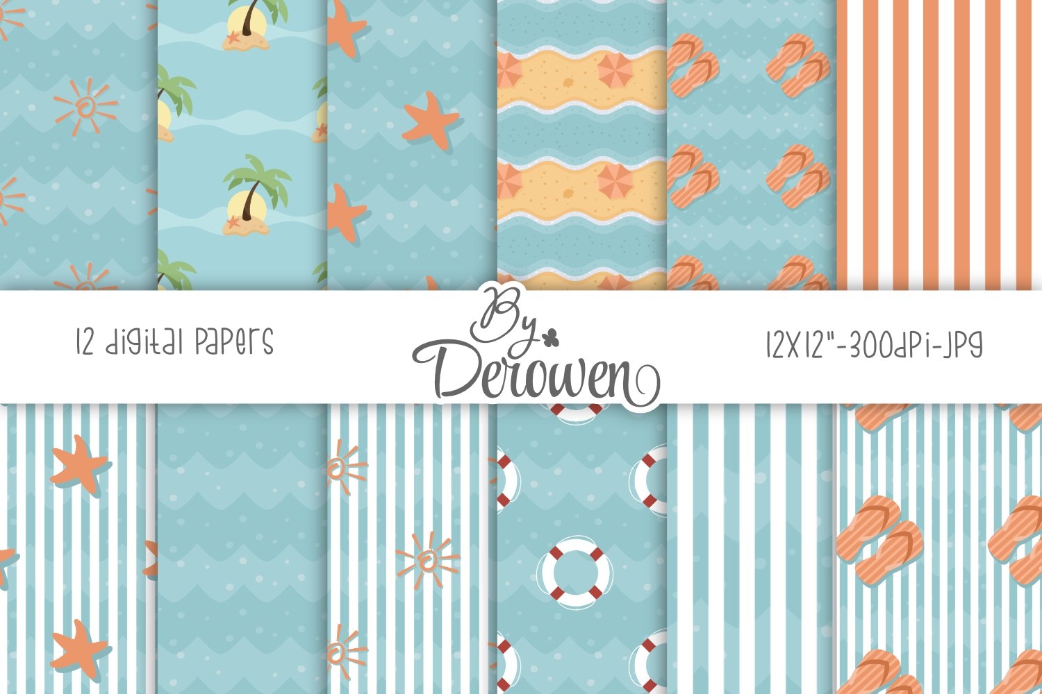 Printable Paper Summer Beach Digital Scrapbook Paper Summer
