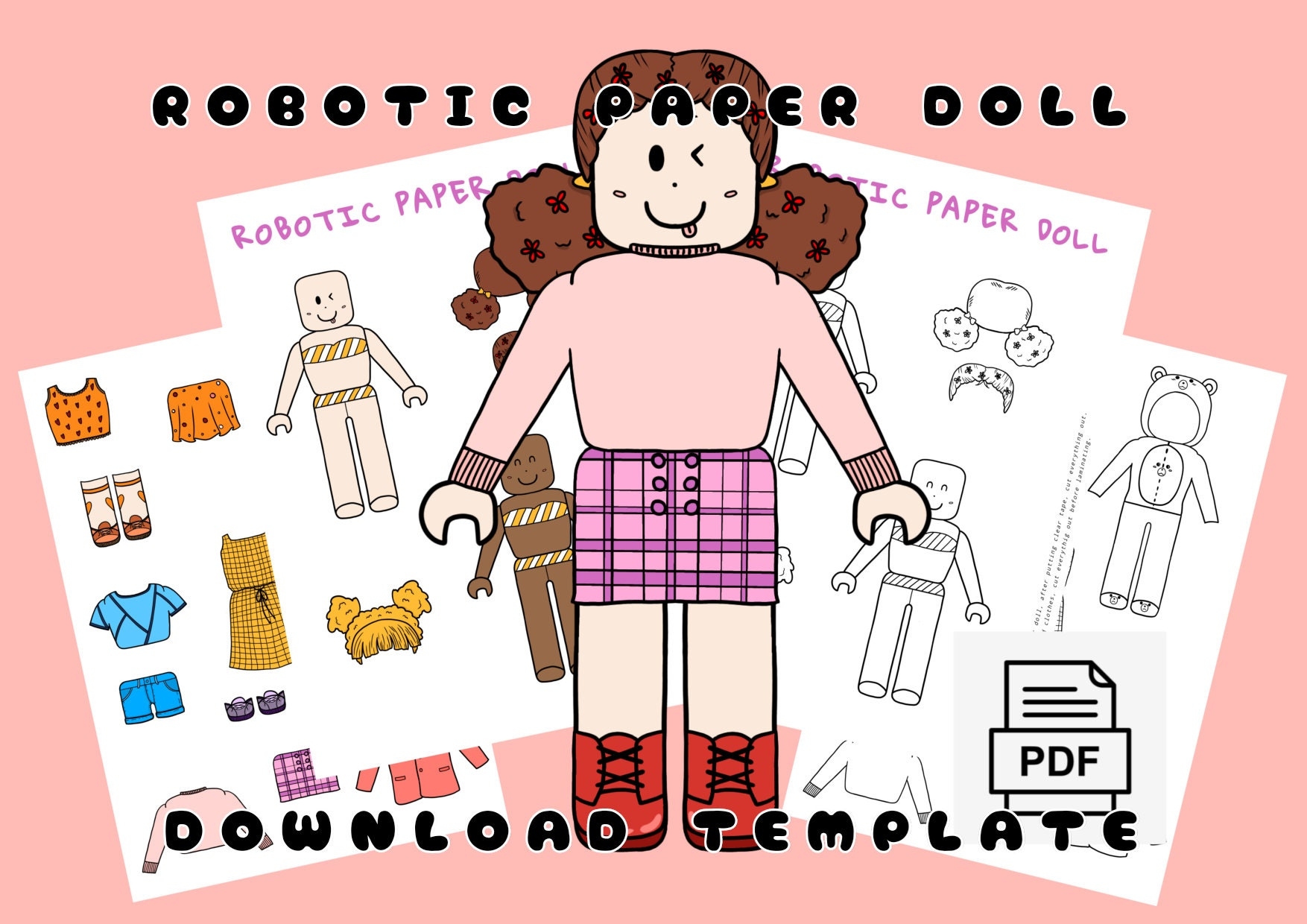 Printable Pink Robotic Paper Doll Digital Paper Doll Printable Activities For Kids Etsy