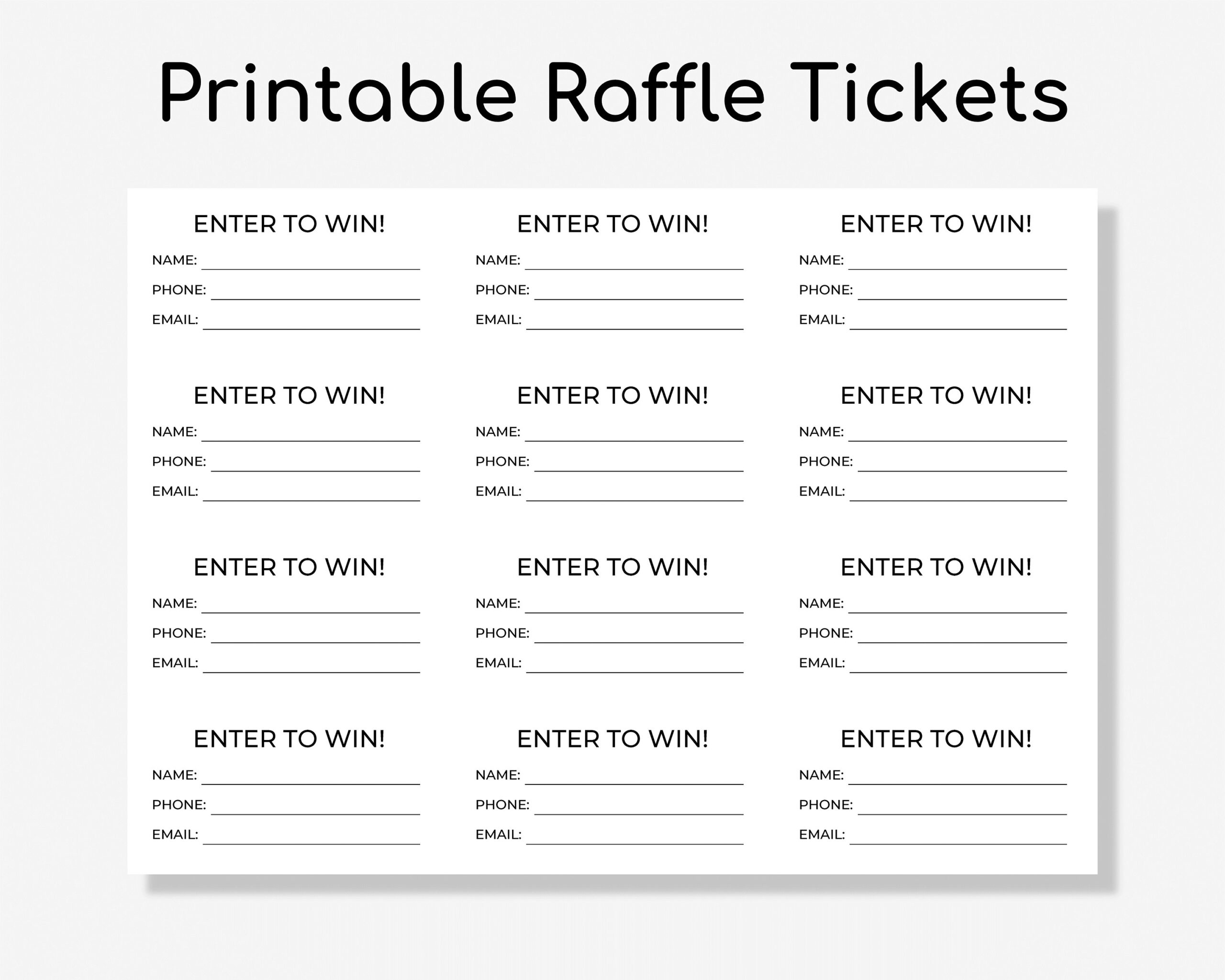 Printable Raffle Ticket Enter To Win Tickets Printable Enter To Win Cards Minimal Raffle Ticket Template Etsy