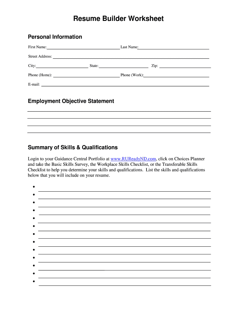 Printable Resume Worksheet Fill Out Sign Online DocHub