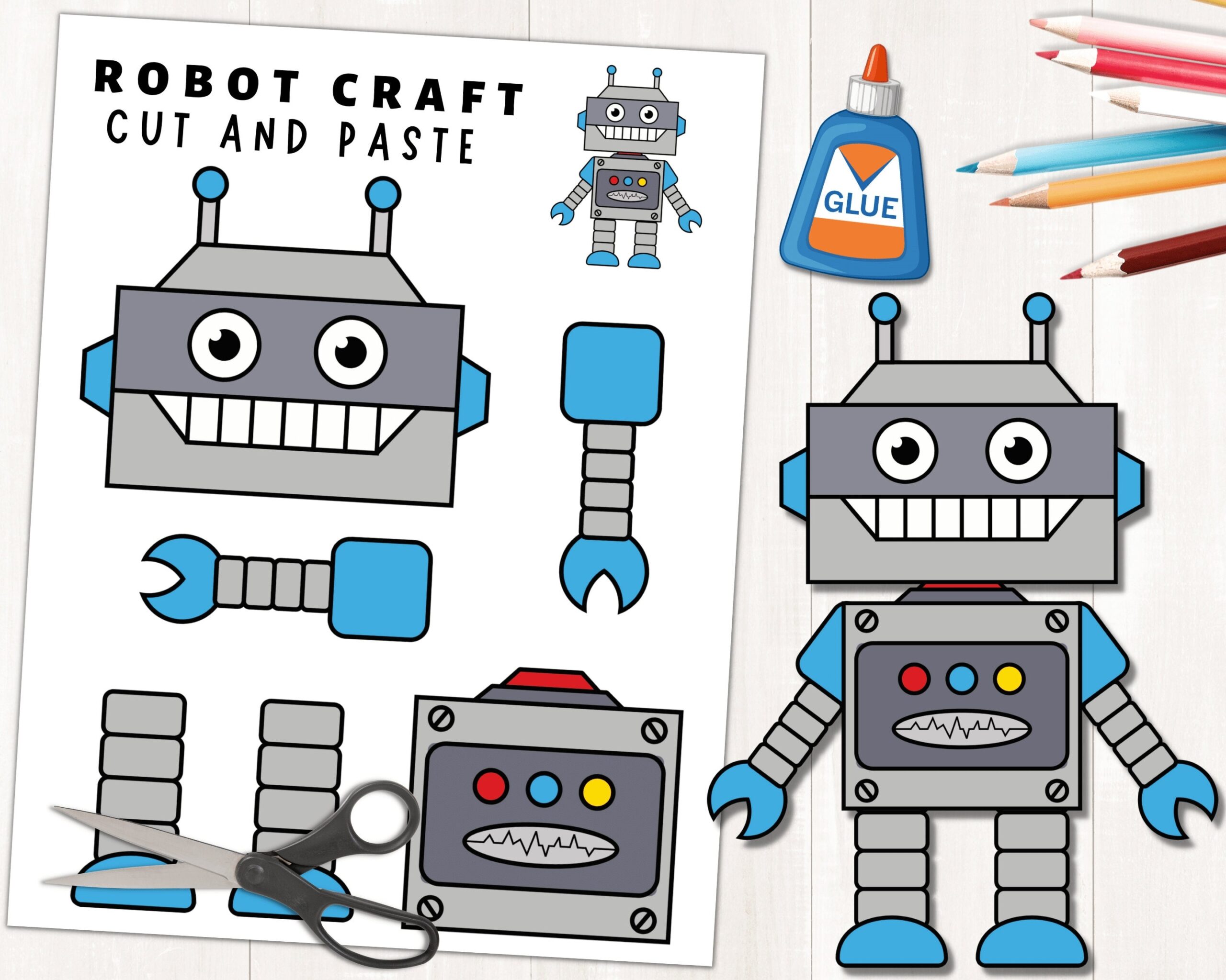 Printable Robot Craft Template For Kids Build A Robot Color Cut And Glue Instant Download PDF Etsy