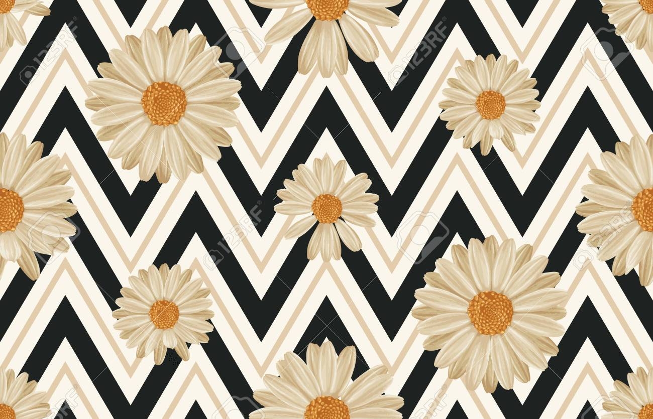 Printable Seamless Vintage Repeat Pattern Background With White Daisies Botanical Wallpaper Raster Illustration In Super High Resolution Stock Photo Picture And Royalty Free Image Image 111759573 