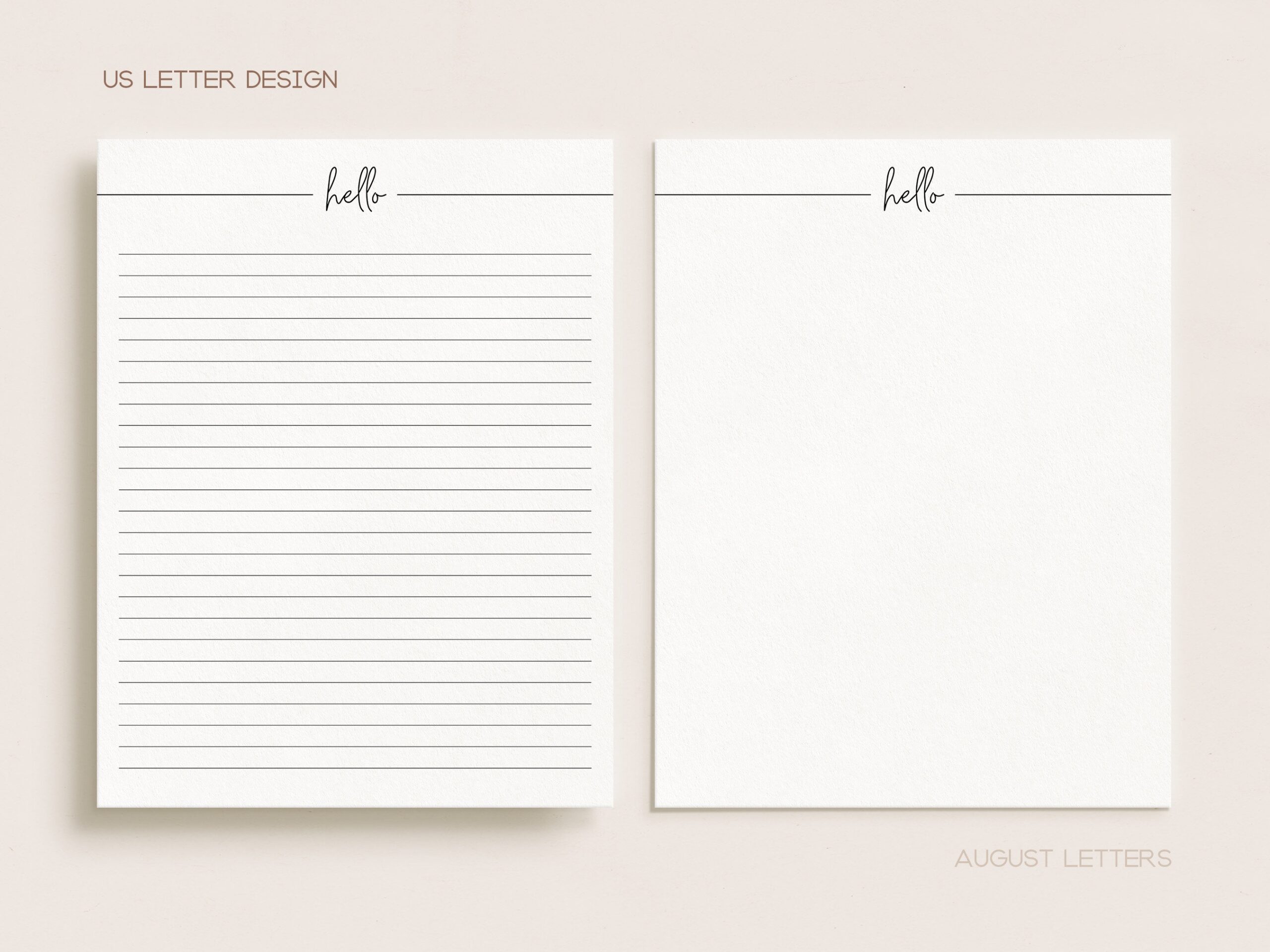 Printable Stationery Set With Envelopes Lined Unlined Digital Letter Writing Paper A4 US Letter 8 5x11 Minimalist Hello MIN11 Etsy