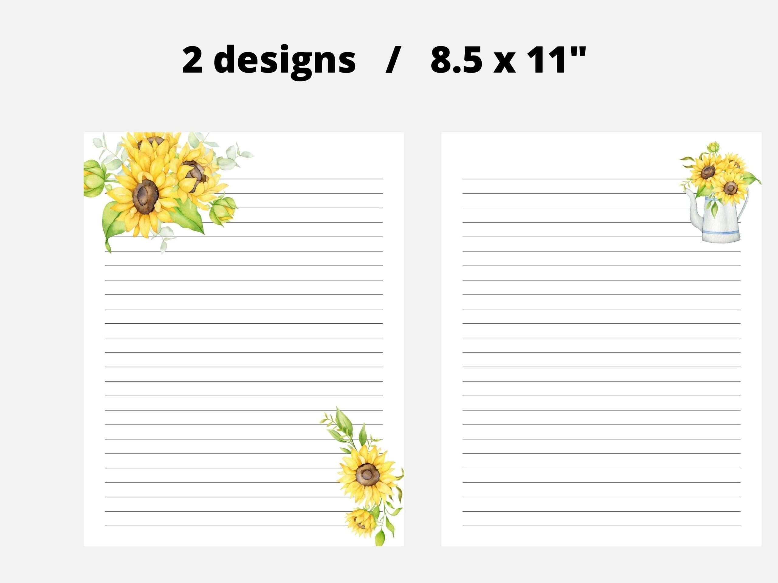 Printable Sunflower Letter Writing Paper Floral Printable Stationery 8 5x11 Lined Unlined Notes Pages Journal Paper Downloadable Etsy
