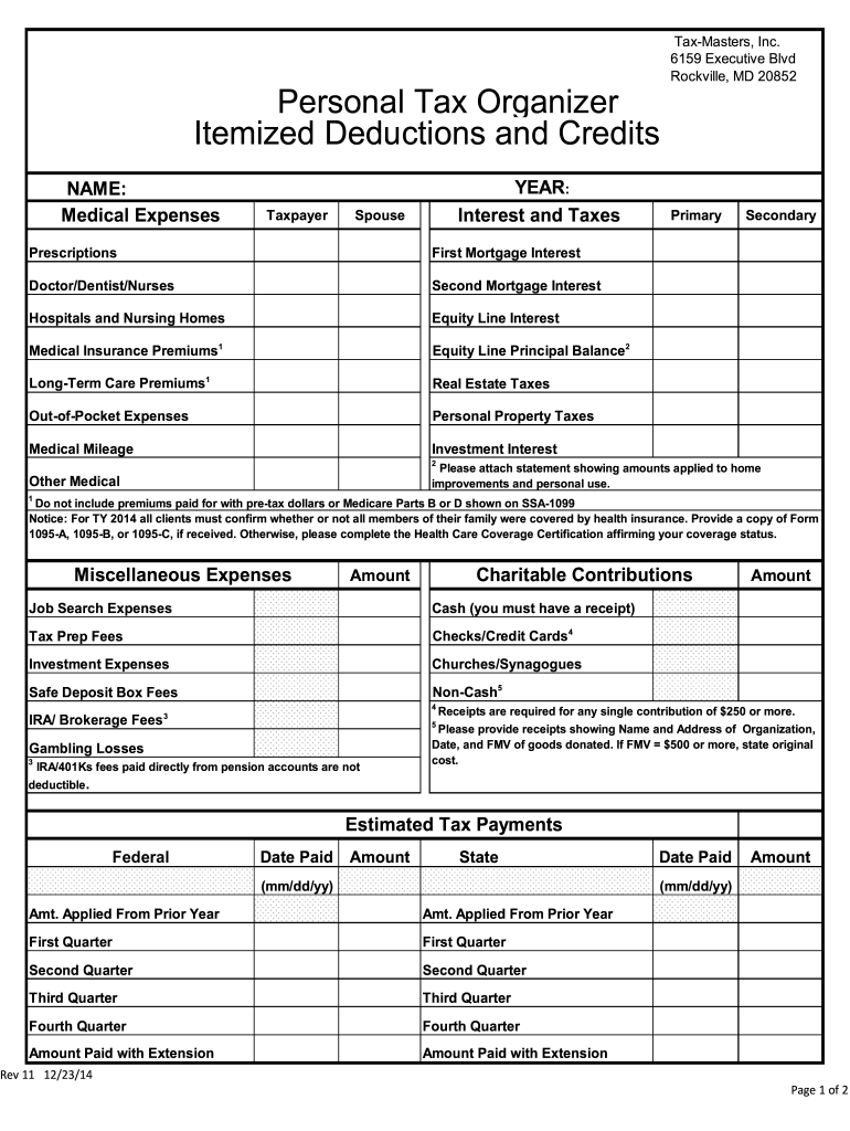 Printable Tax Deduction Worksheet Fill Online Printable Fillable Blank PdfFiller