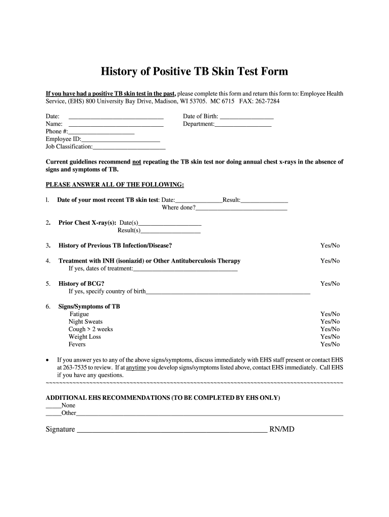 Printable Tb Test Form For Employment Fill Out Sign Online DocHub