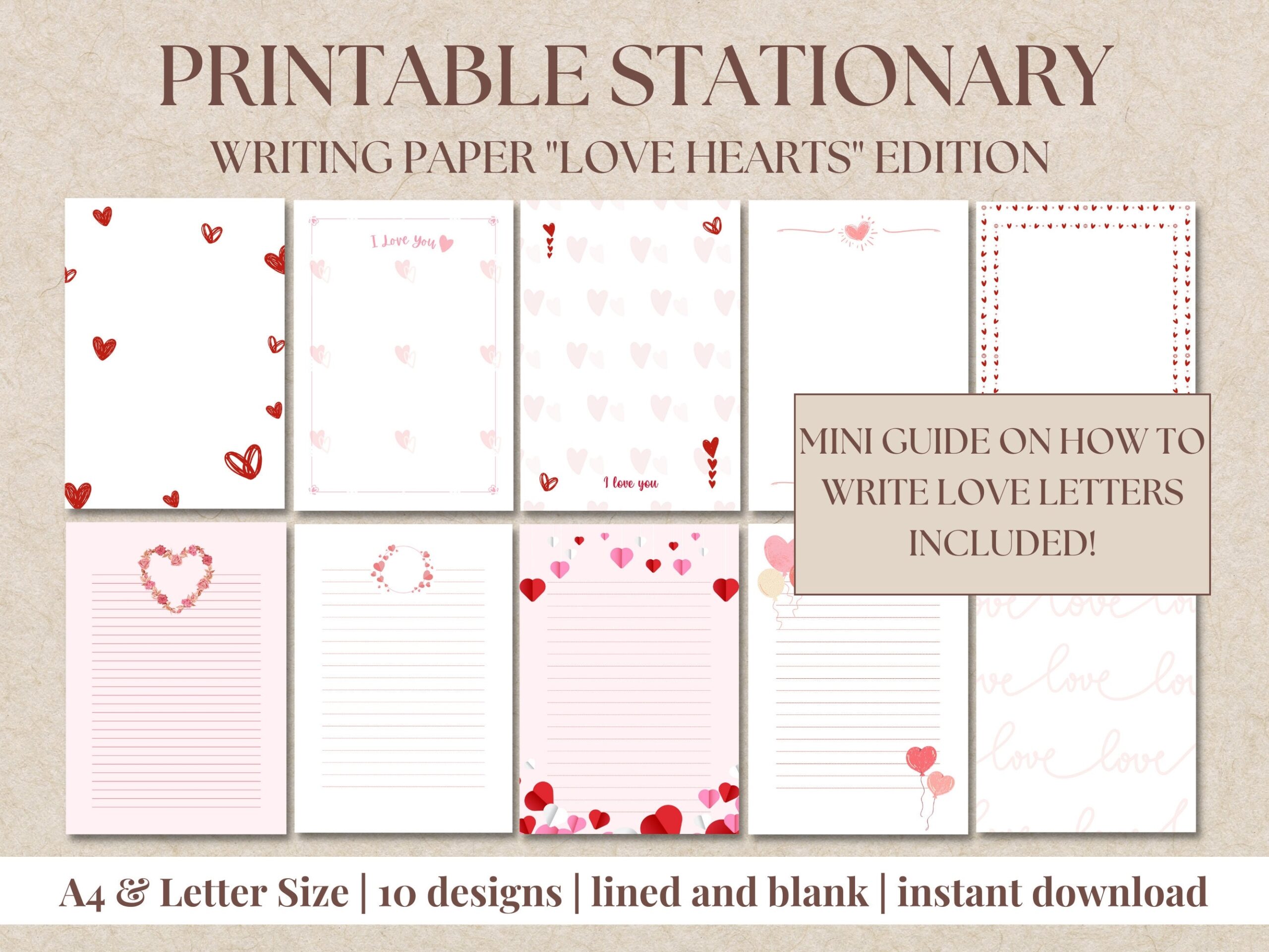 Printable Valentine s Stationary Printable Writing Paper Printable Love Letter Paper Etsy