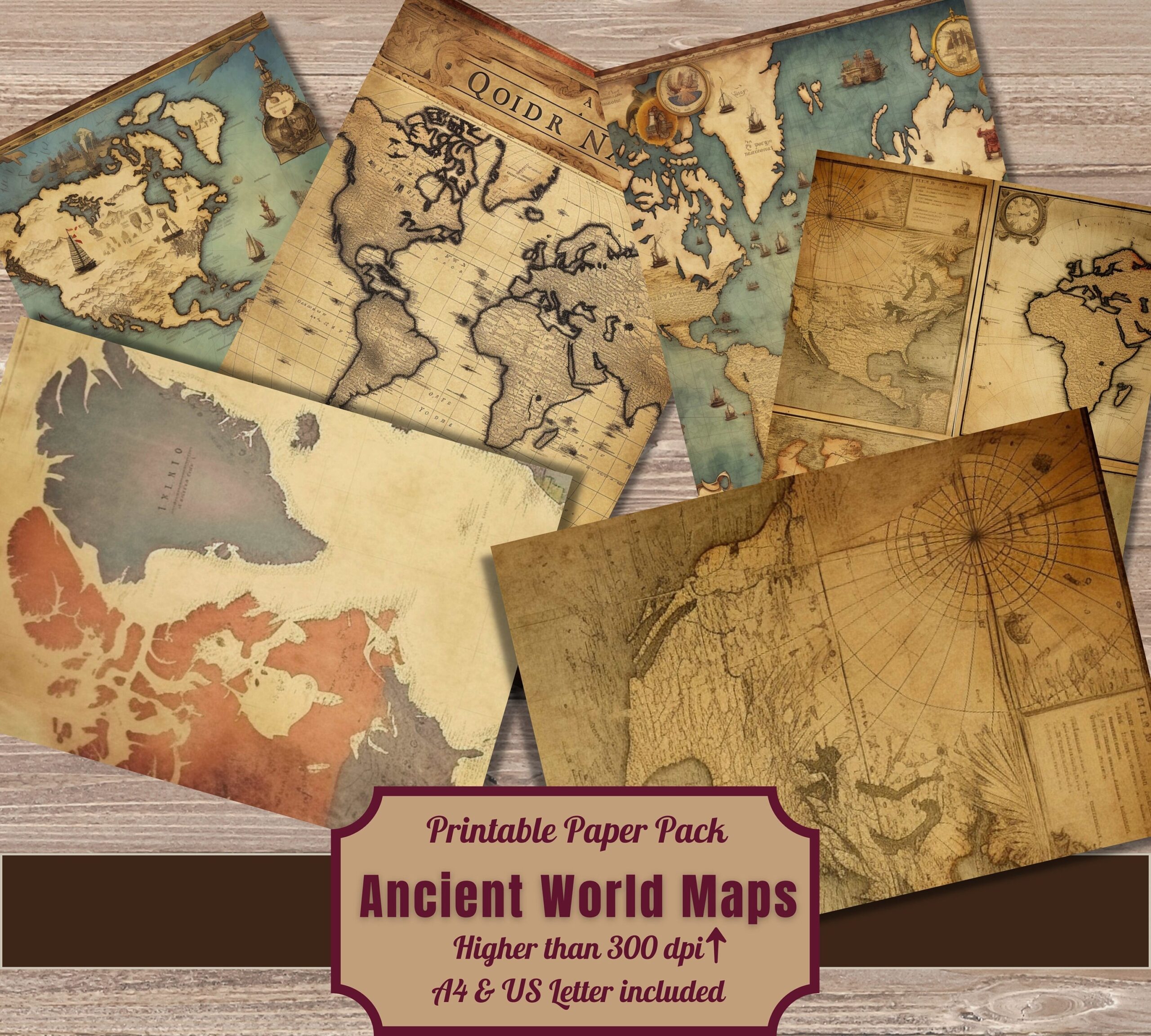 Printable Vintage Maps Digital Paper Antique World Map Ephemera Distressed Pages Download Junk Journal Craft Scrapbooking Card Making Etsy